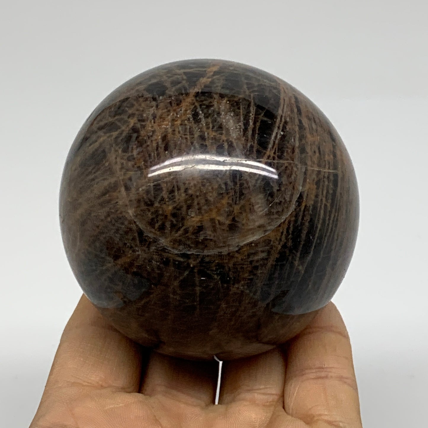 0.94 lbs, 2.7"(68mm), Black Moonstone Sphere Ball Gemstone Polished, B37526