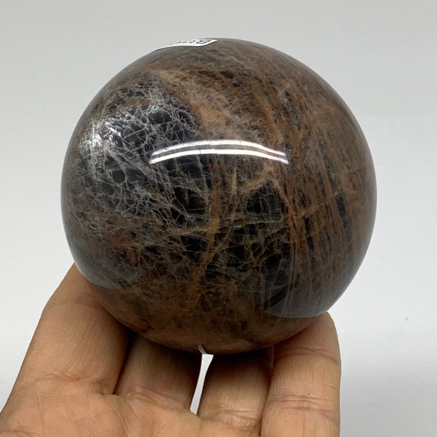 0.94 lbs, 2.7"(68mm), Black Moonstone Sphere Ball Gemstone Polished, B37526