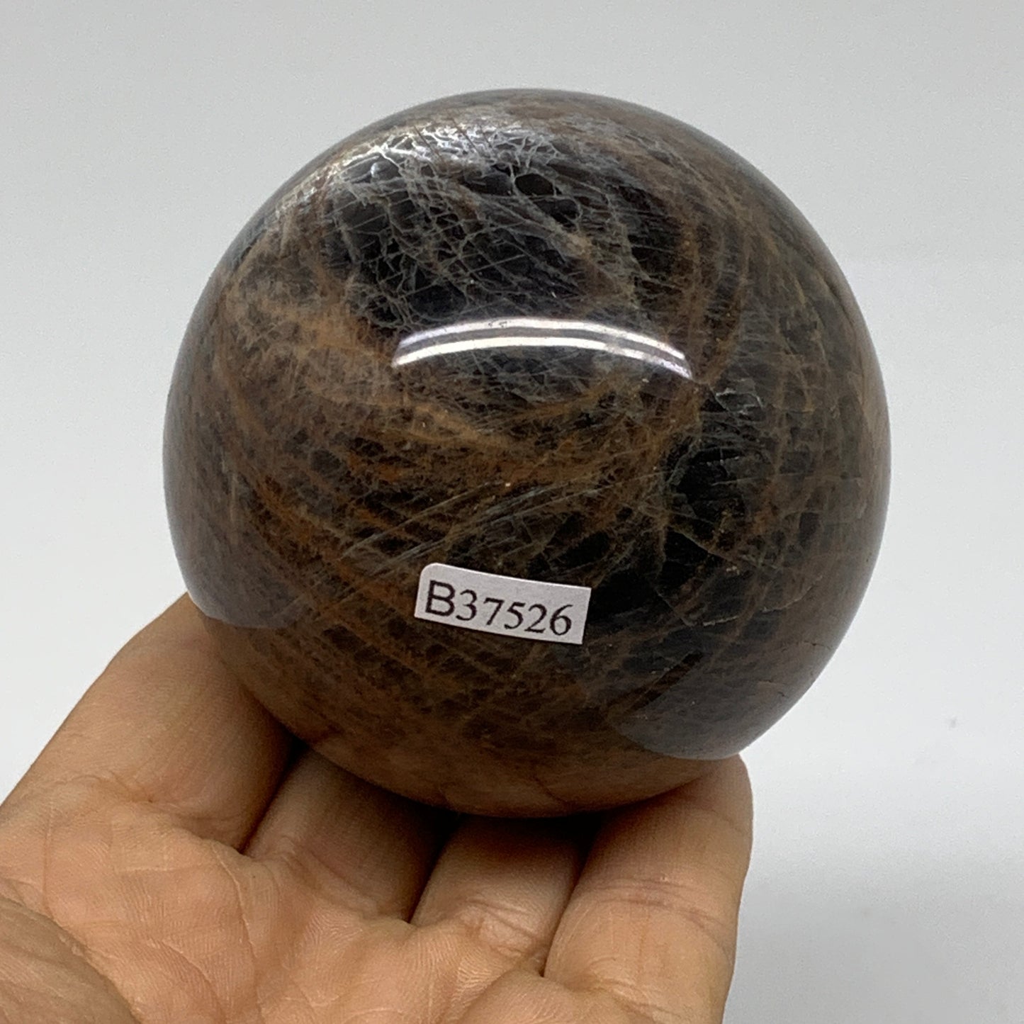 0.94 lbs, 2.7"(68mm), Black Moonstone Sphere Ball Gemstone Polished, B37526