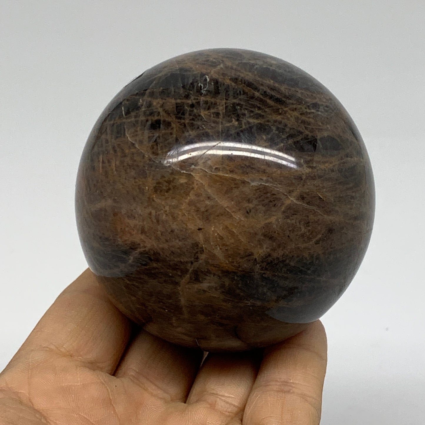 0.94 lbs, 2.7"(68mm), Black Moonstone Sphere Ball Gemstone Polished, B37526