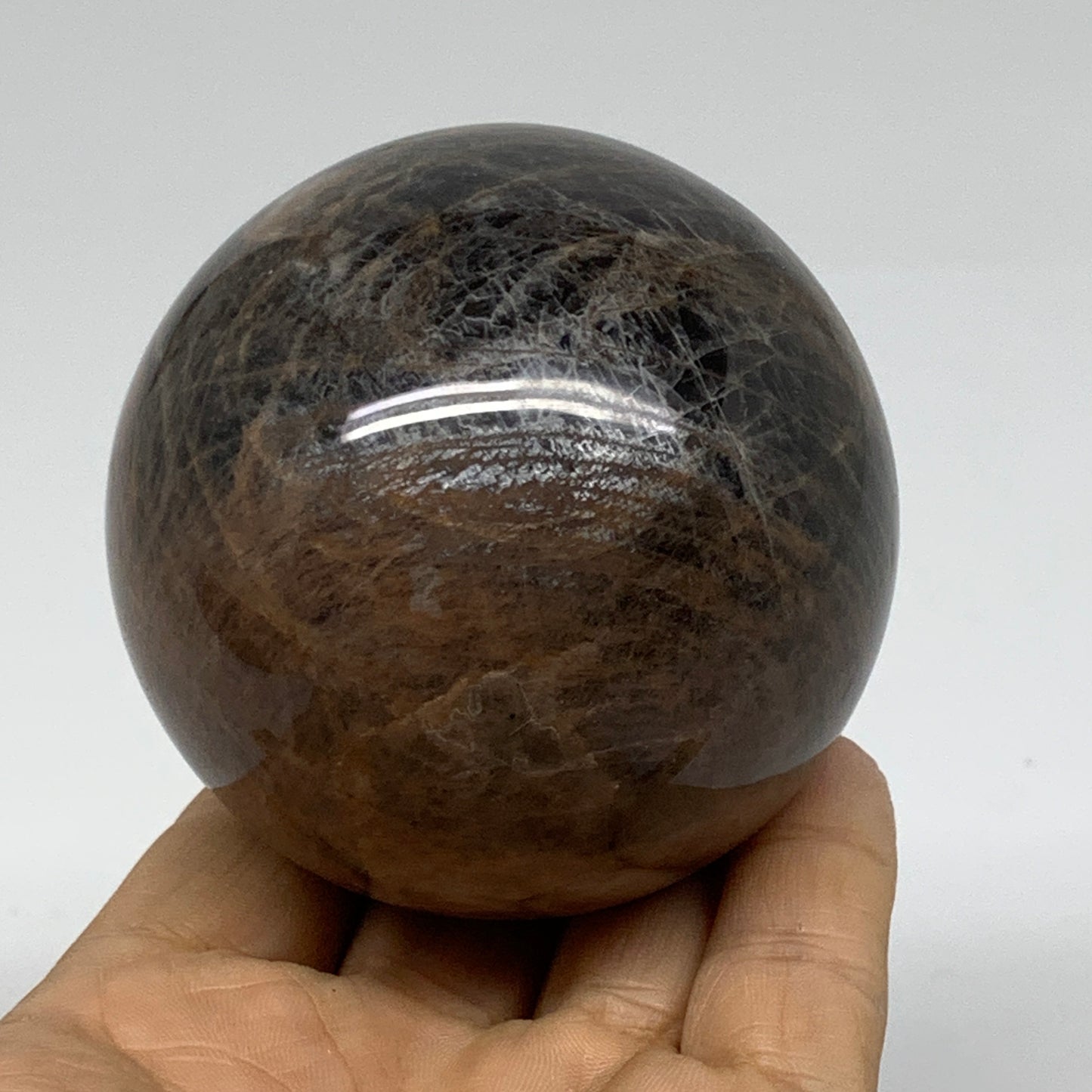 0.94 lbs, 2.7"(68mm), Black Moonstone Sphere Ball Gemstone Polished, B37526