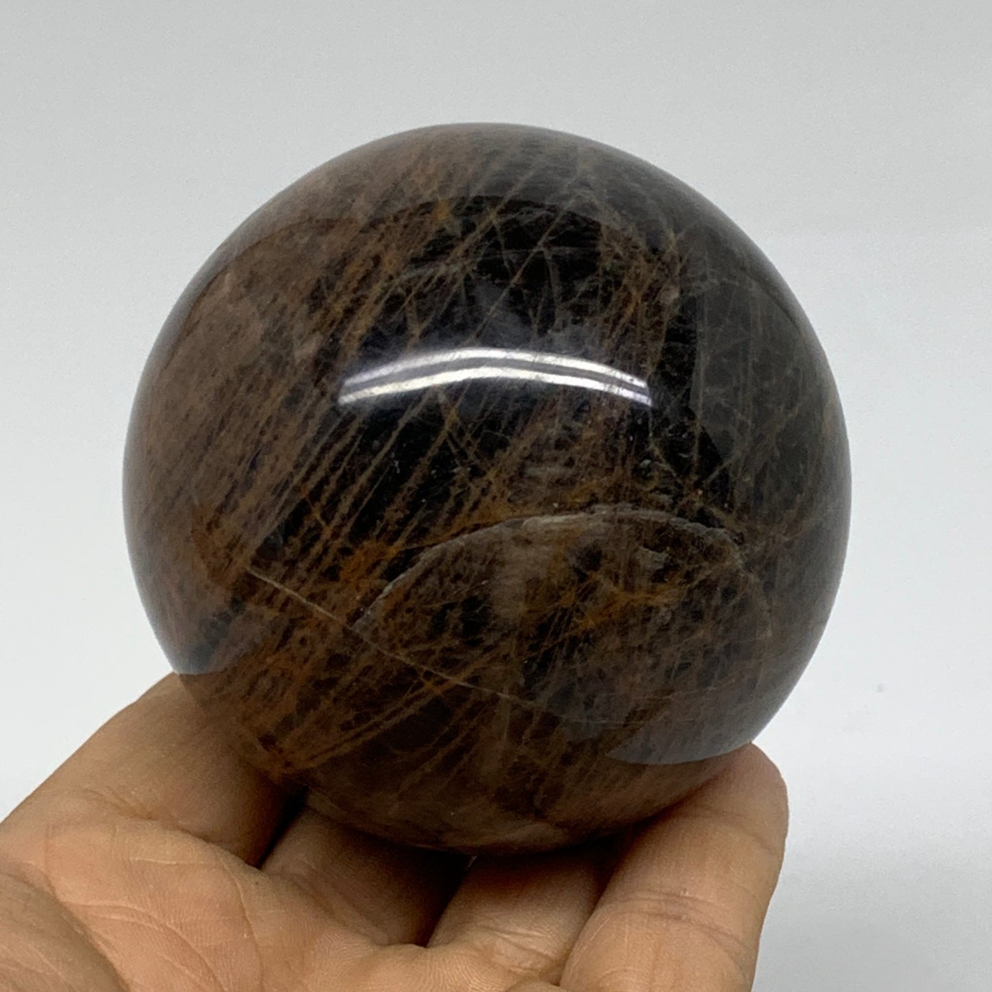 0.94 lbs, 2.7"(68mm), Black Moonstone Sphere Ball Gemstone Polished, B37526