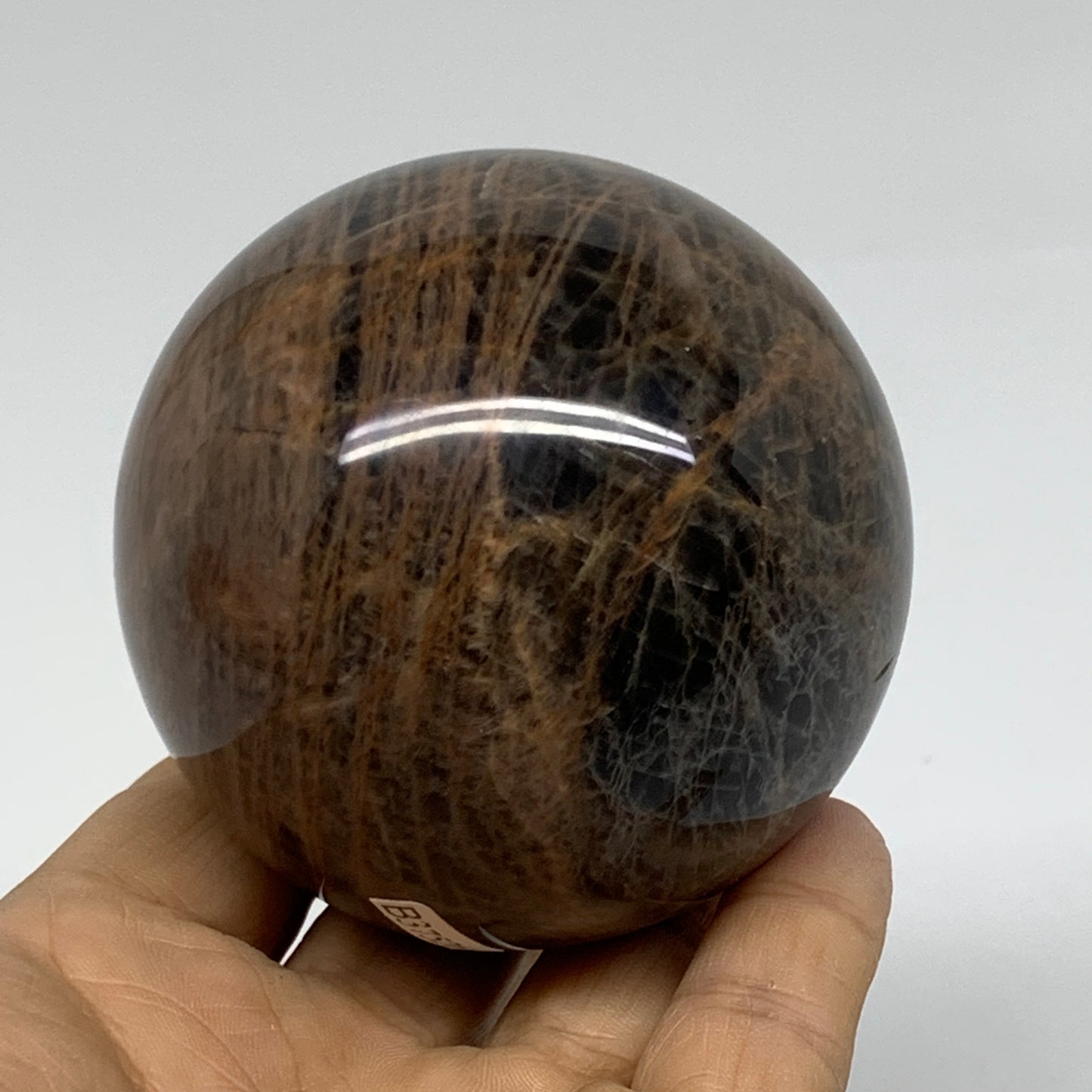 0.94 lbs, 2.7"(68mm), Black Moonstone Sphere Ball Gemstone Polished, B37526