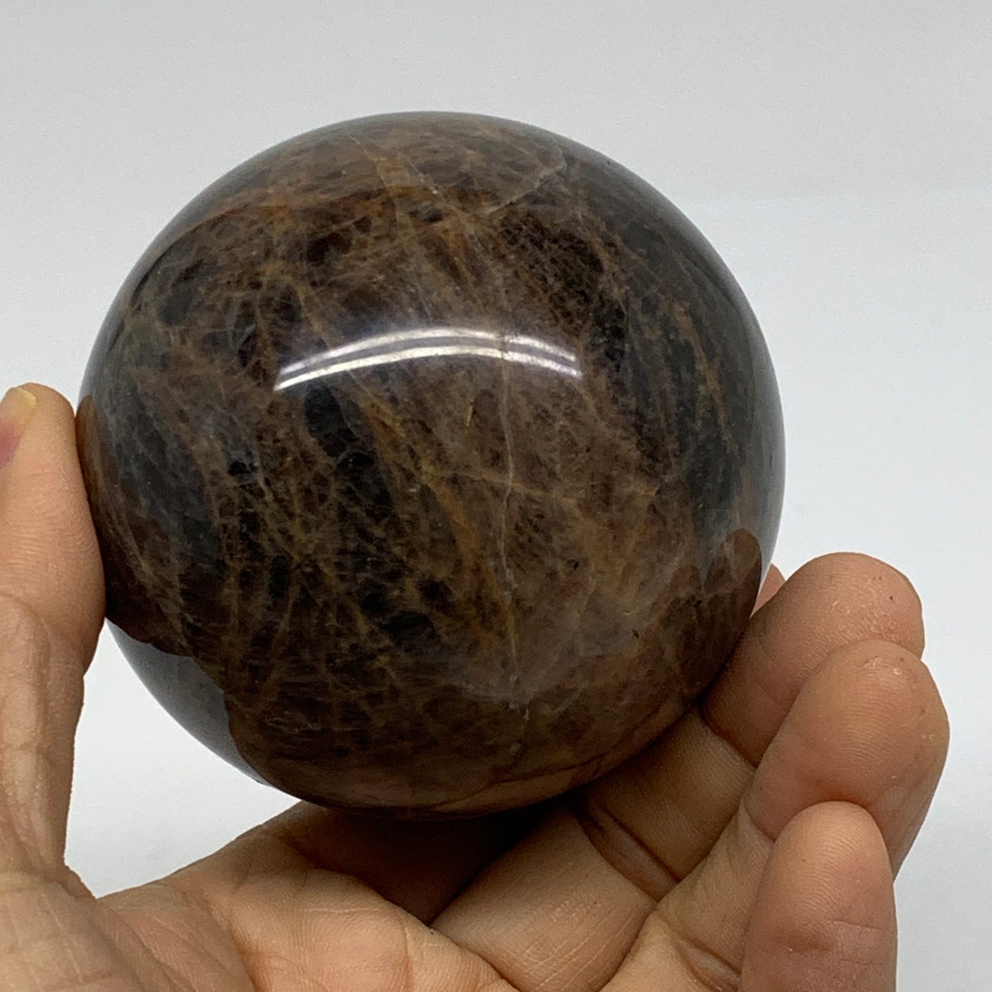 0.94 lbs, 2.7"(68mm), Black Moonstone Sphere Ball Gemstone Polished, B37526