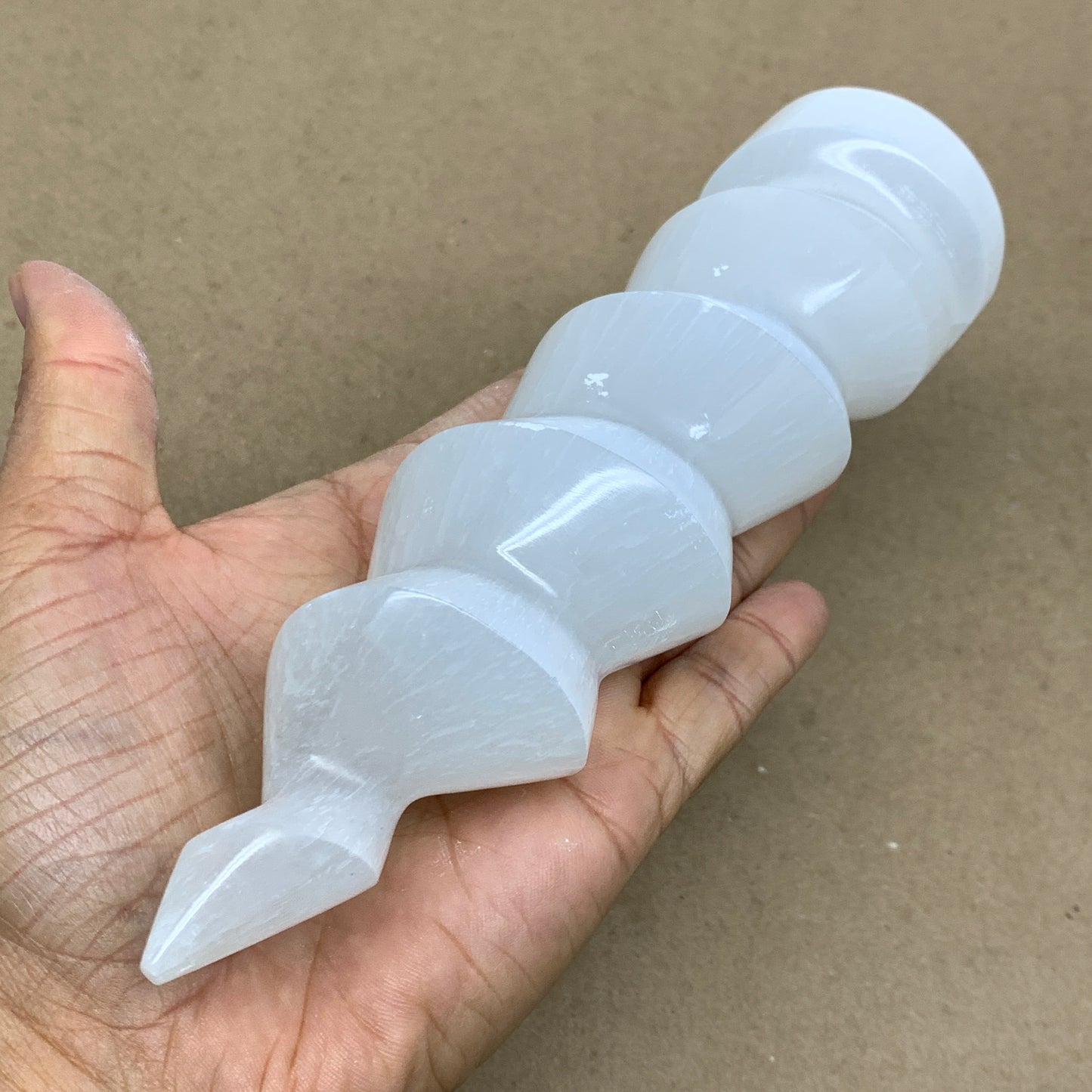 1 lbs.,7.25"x1.9", Selenite Spiral Crystal Tower Wand Point, B36608