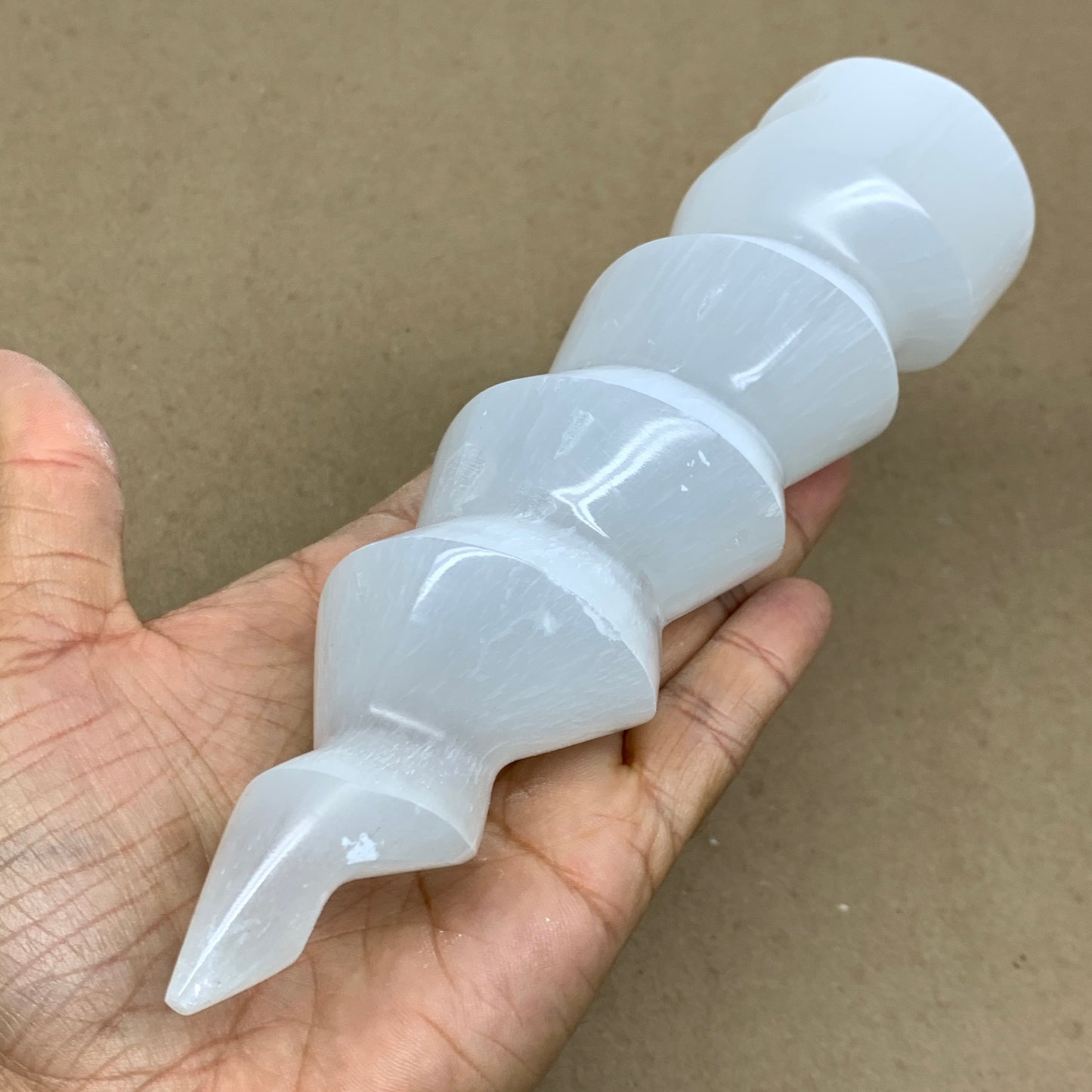 1 lbs.,7.25"x1.9", Selenite Spiral Crystal Tower Wand Point, B36608