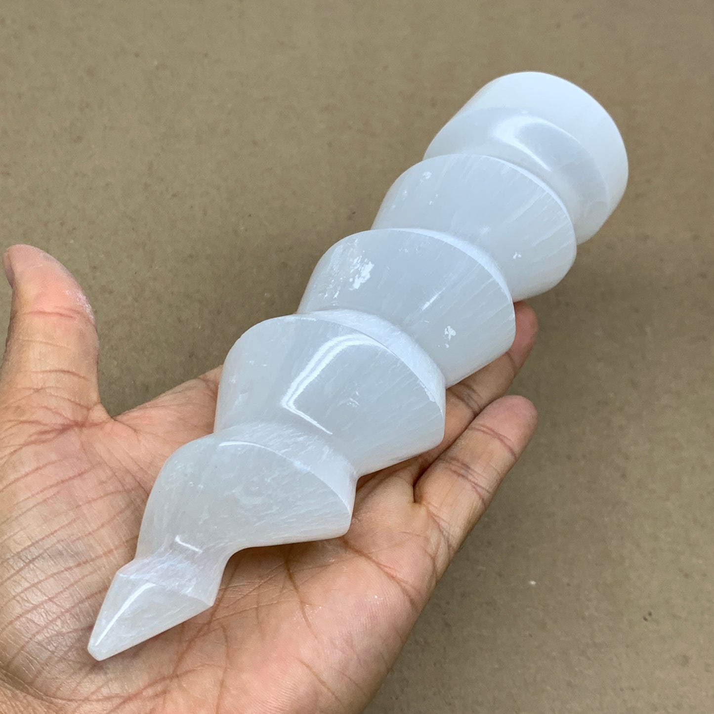 1 lbs.,7.25"x1.9", Selenite Spiral Crystal Tower Wand Point, B36608