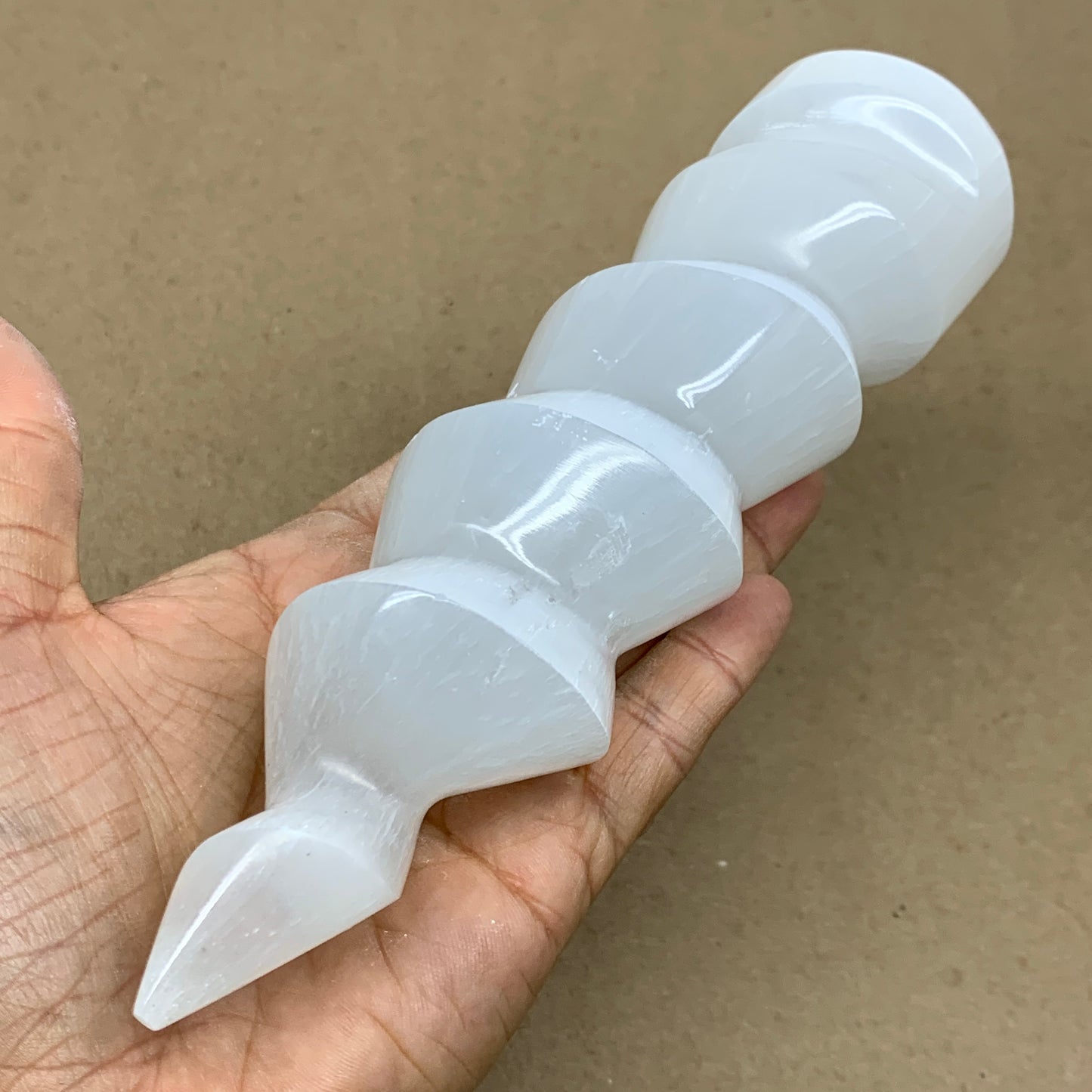 1 lbs.,7.25"x1.9", Selenite Spiral Crystal Tower Wand Point, B36608