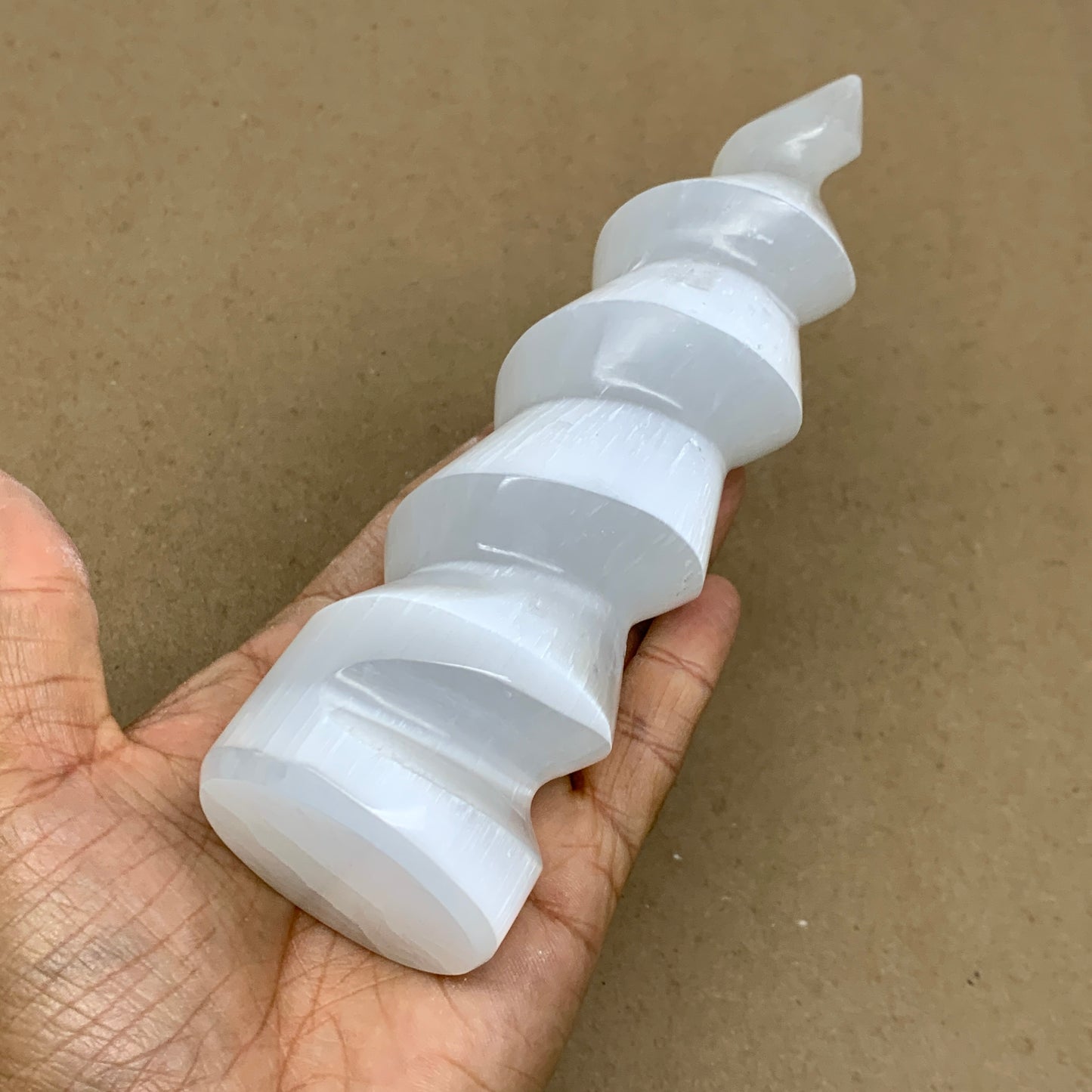 1 lbs.,7.25"x1.9", Selenite Spiral Crystal Tower Wand Point, B36608