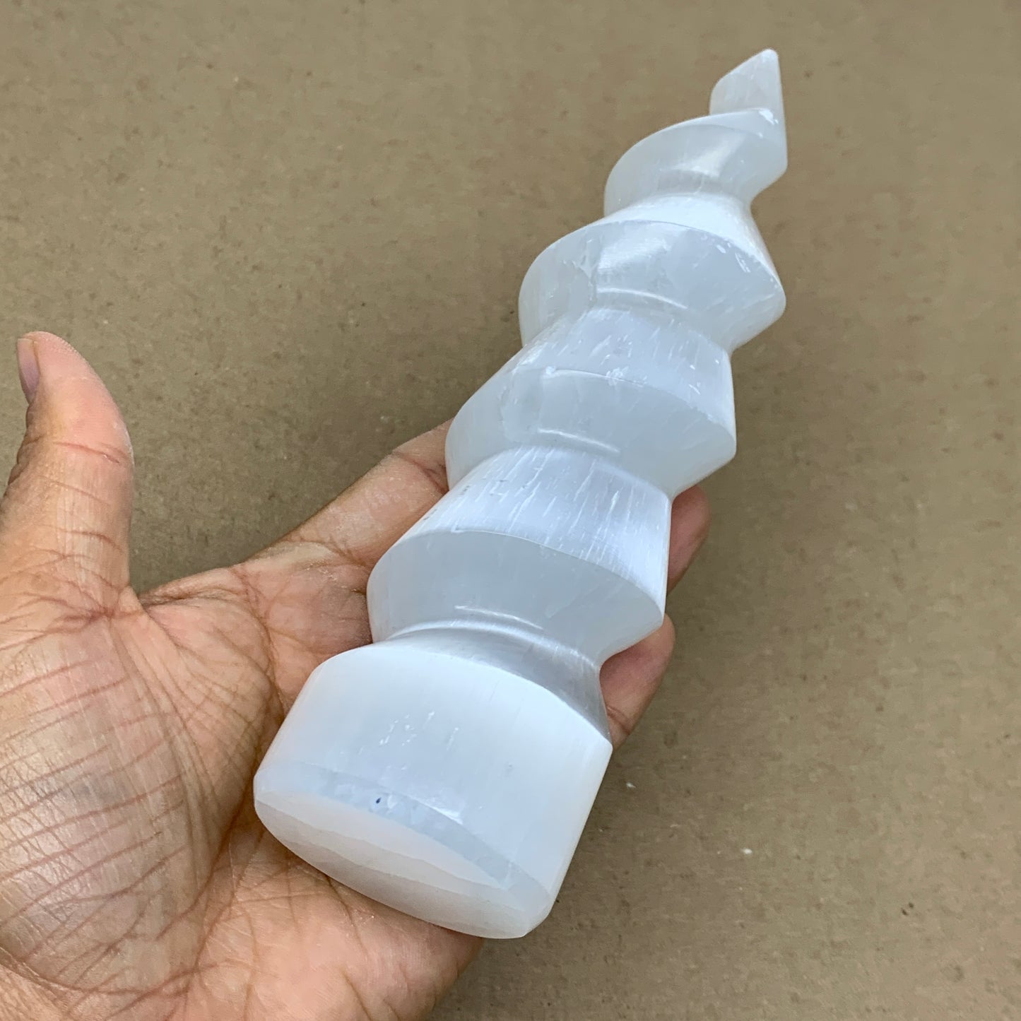 1 lbs.,7.25"x1.9", Selenite Spiral Crystal Tower Wand Point, B36608