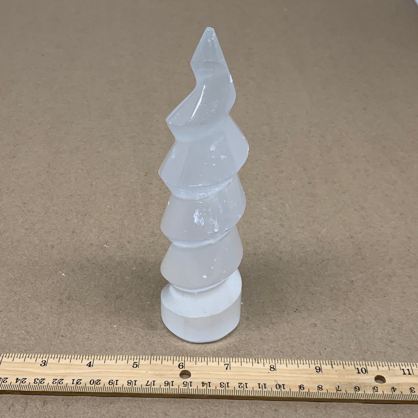 1 lbs.,7.25"x1.9", Selenite Spiral Crystal Tower Wand Point, B36608
