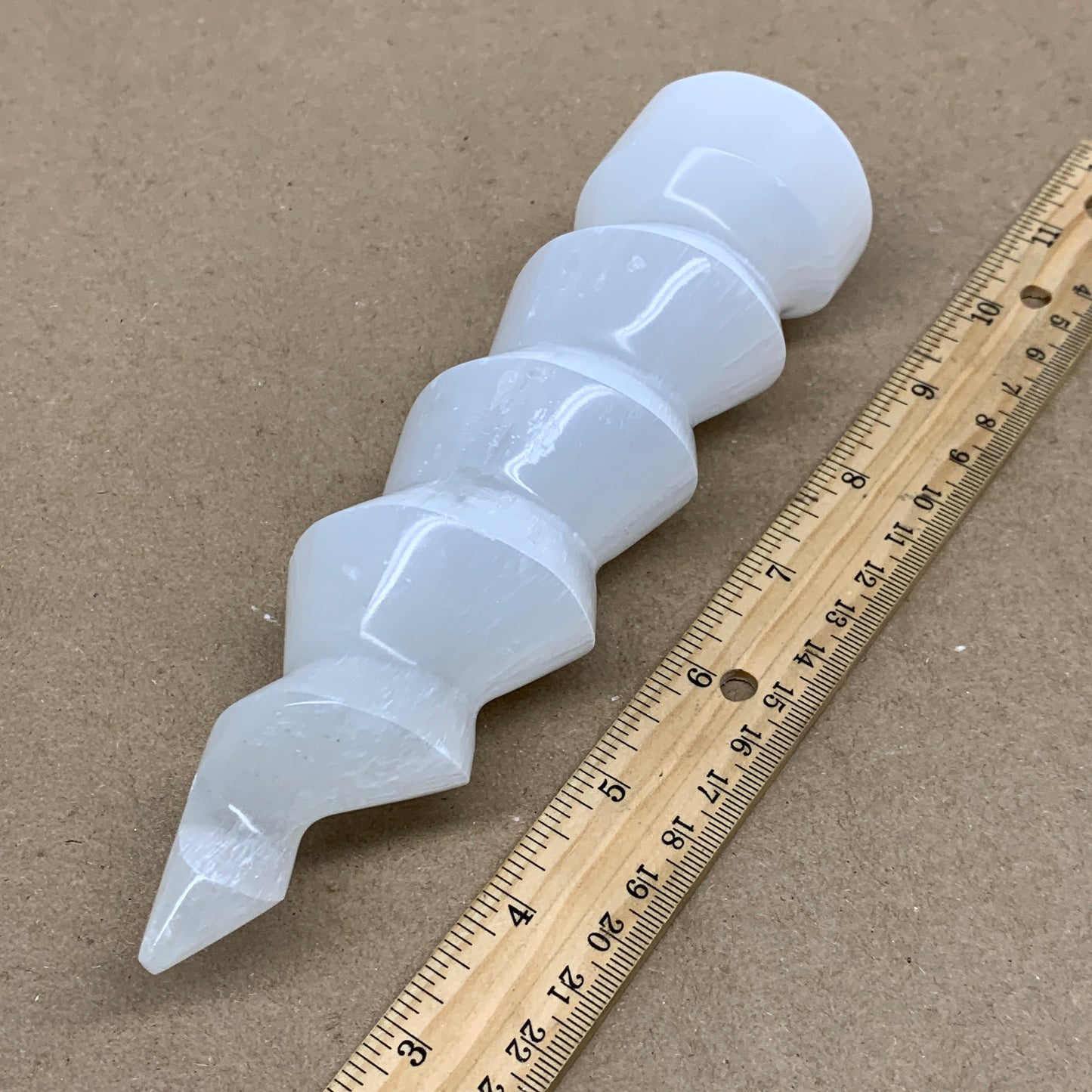 1 lbs.,7.25"x1.9", Selenite Spiral Crystal Tower Wand Point, B36608
