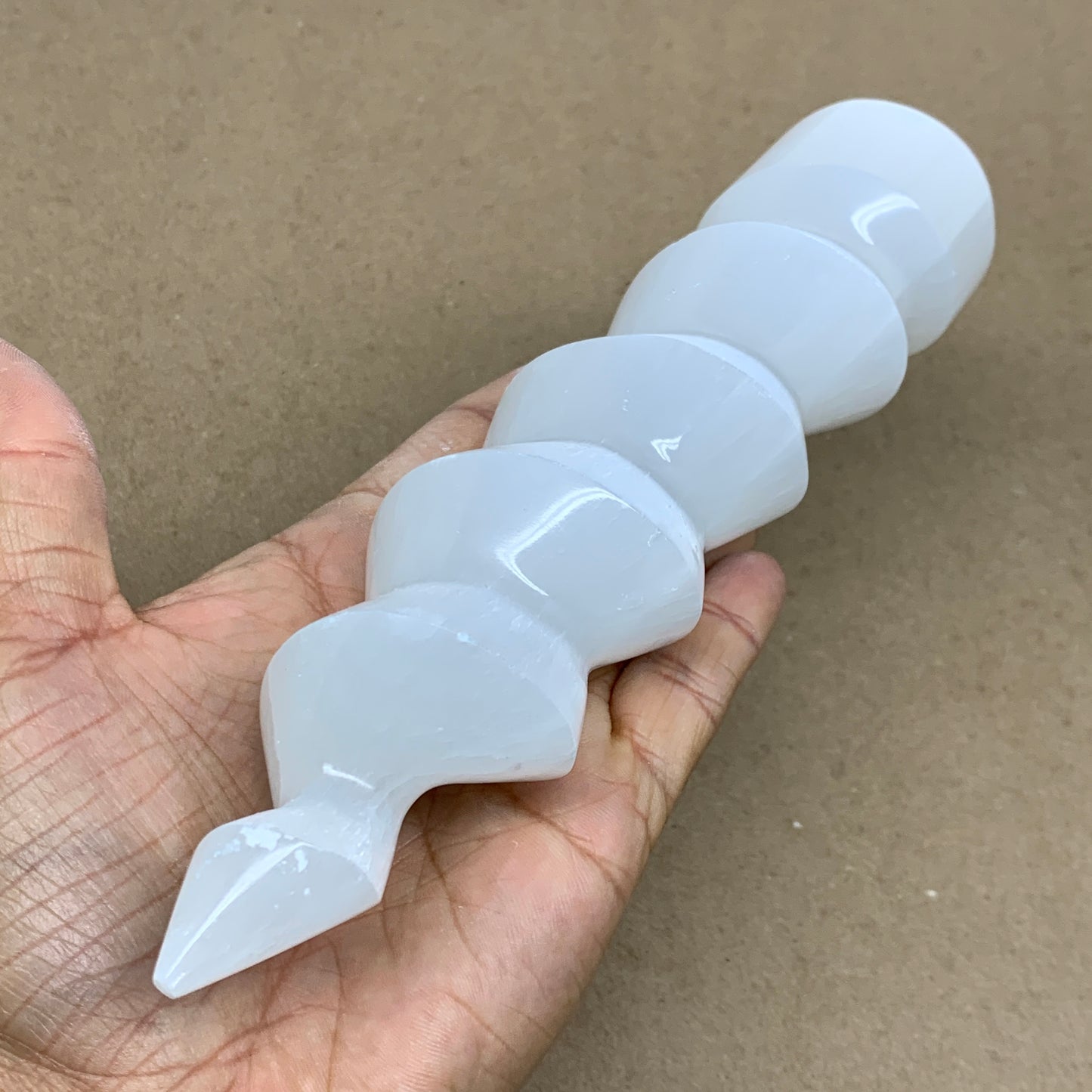 0.94 lbs.,7.25"x1.7", Selenite Spiral Crystal Tower Wand Point, B36609