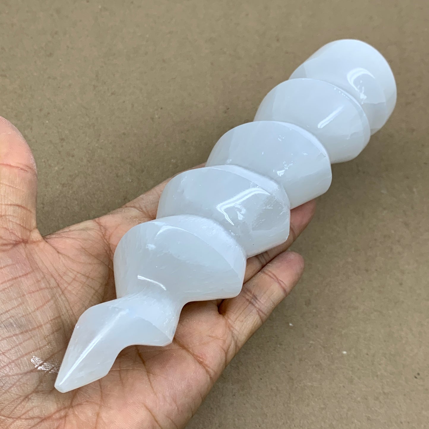 0.94 lbs.,7.25"x1.7", Selenite Spiral Crystal Tower Wand Point, B36609