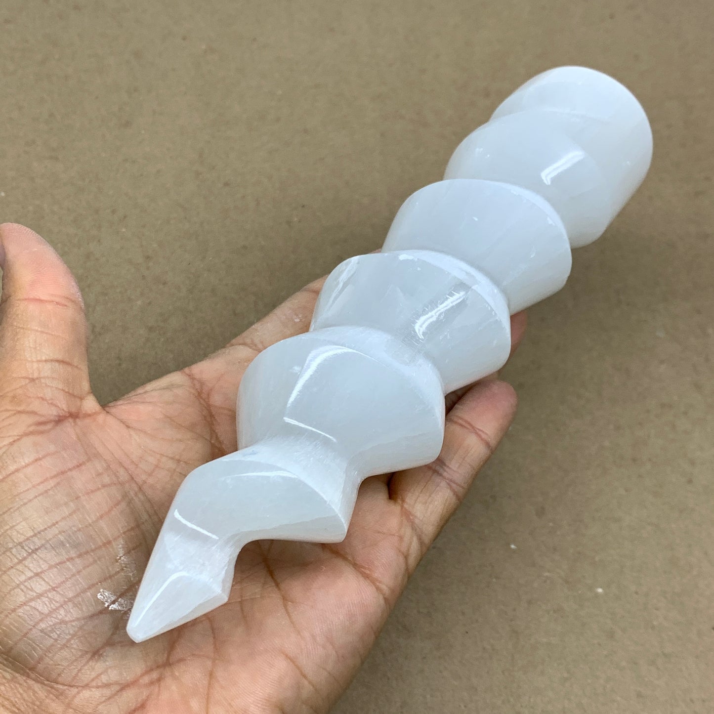 0.94 lbs.,7.25"x1.7", Selenite Spiral Crystal Tower Wand Point, B36609