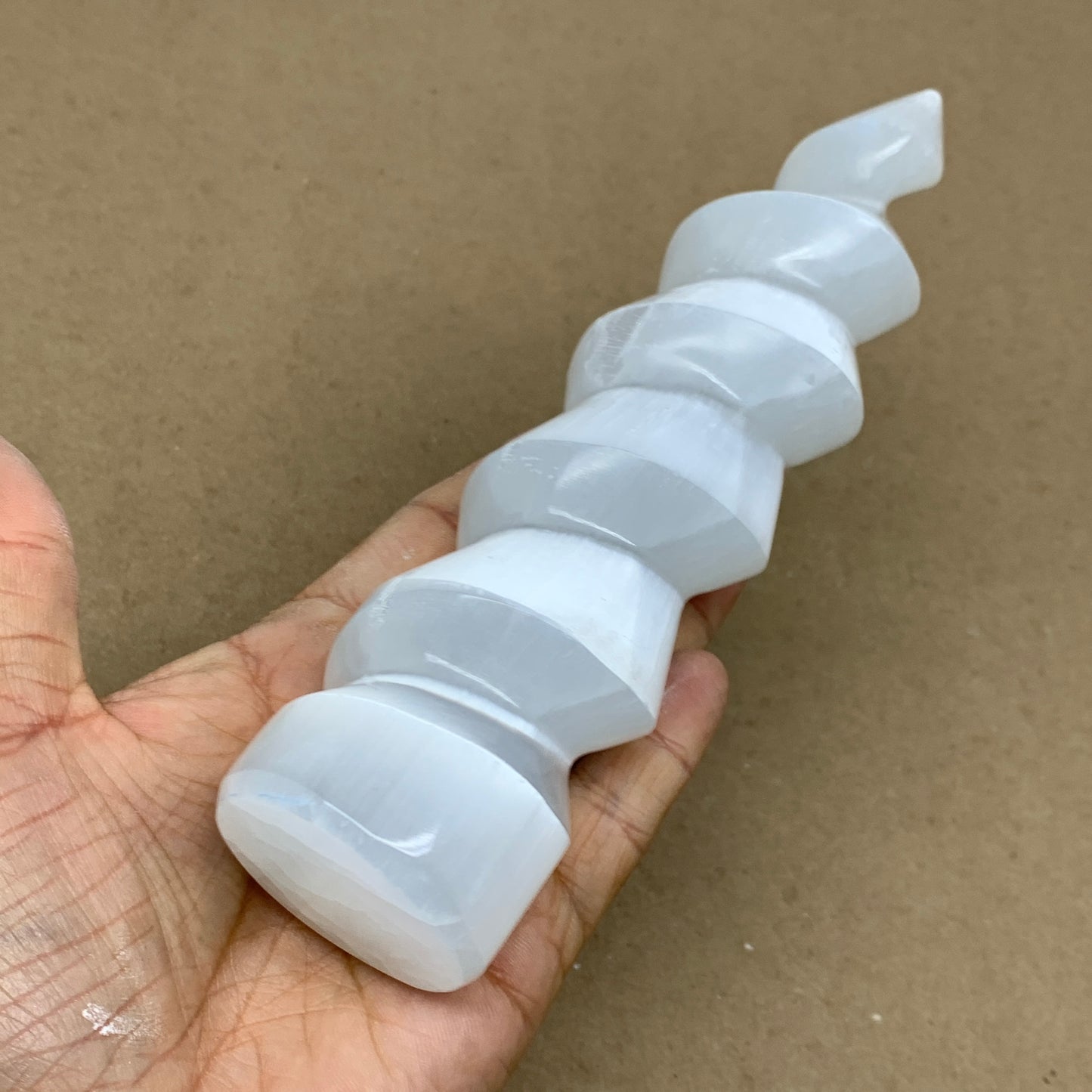 0.94 lbs.,7.25"x1.7", Selenite Spiral Crystal Tower Wand Point, B36609