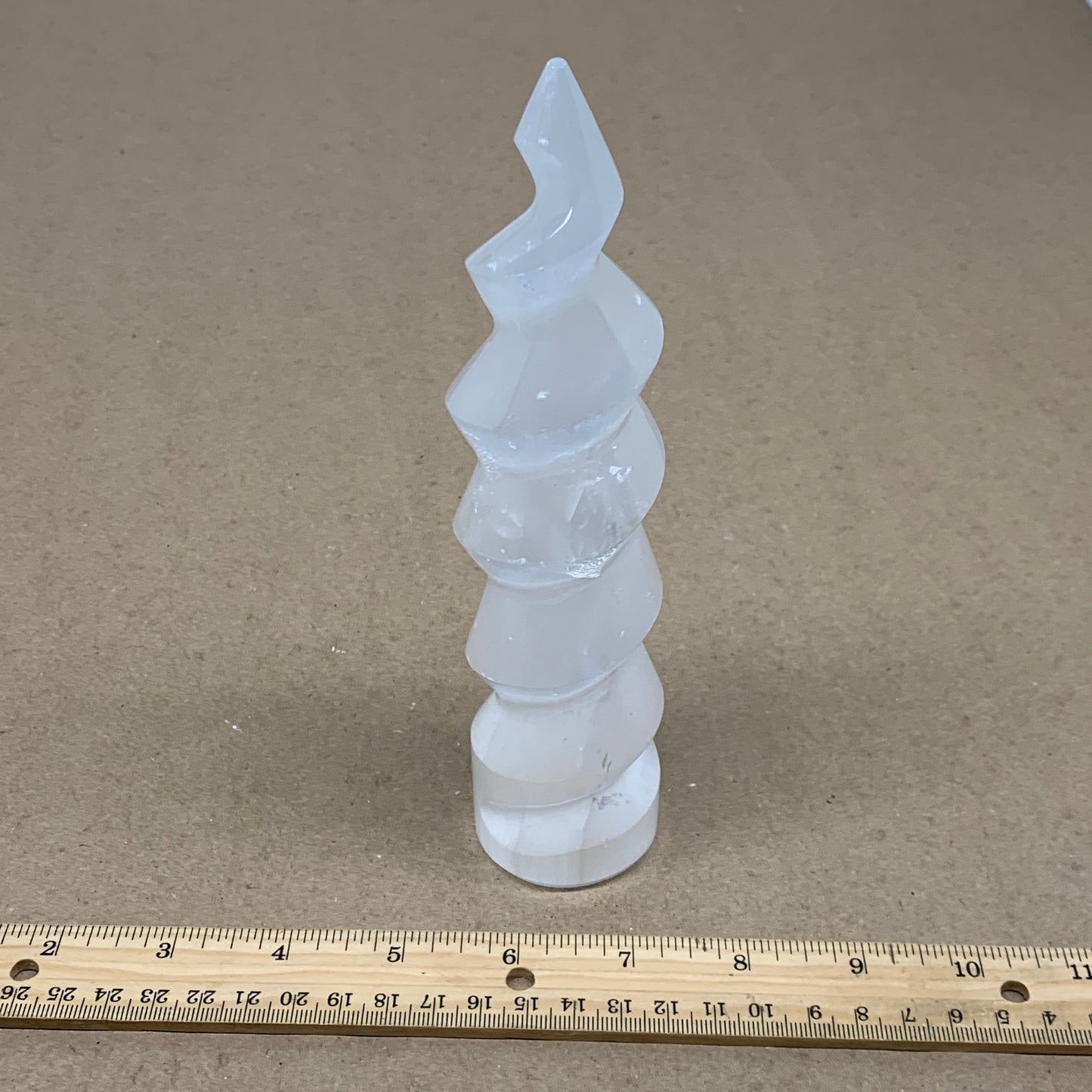 0.94 lbs.,7.25"x1.7", Selenite Spiral Crystal Tower Wand Point, B36609