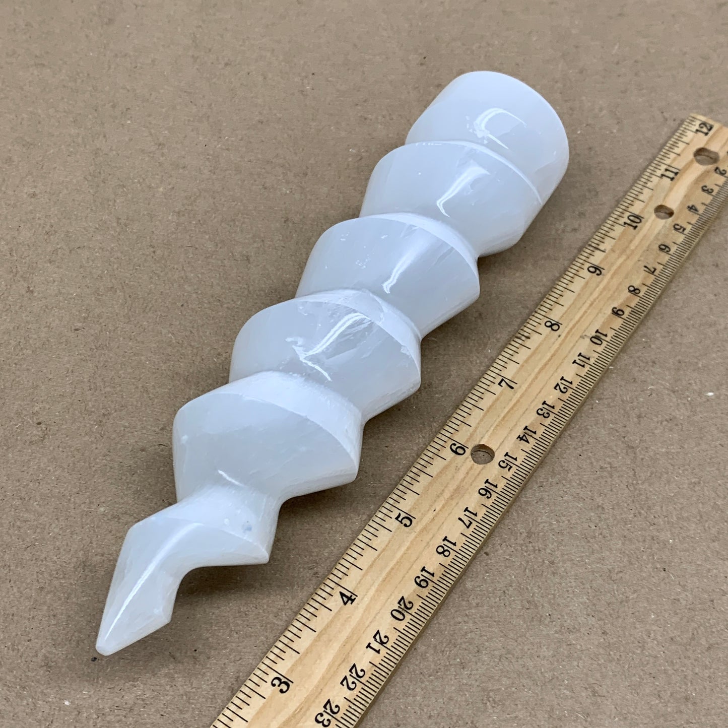 0.94 lbs.,7.25"x1.7", Selenite Spiral Crystal Tower Wand Point, B36609