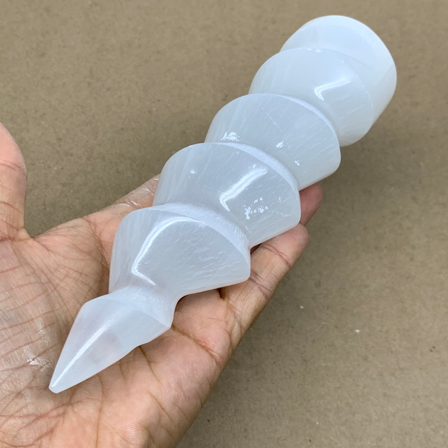 0.98 lbs.,7.25"x2", Selenite Spiral Crystal Tower Wand Point, B36610