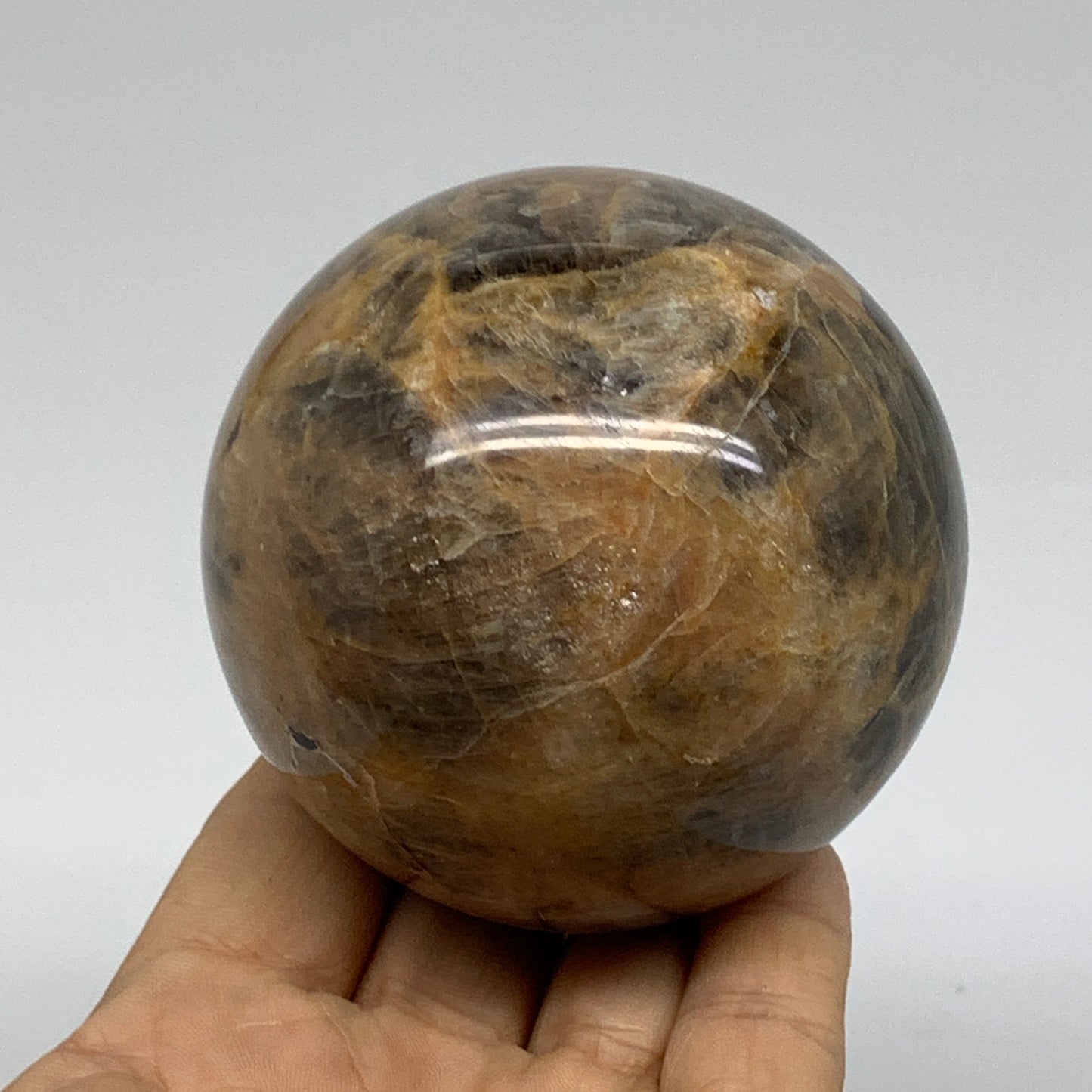 1.14 lbs, 2.9"(73mm), Black Moonstone Sphere Ball Gemstone Polished, B37529