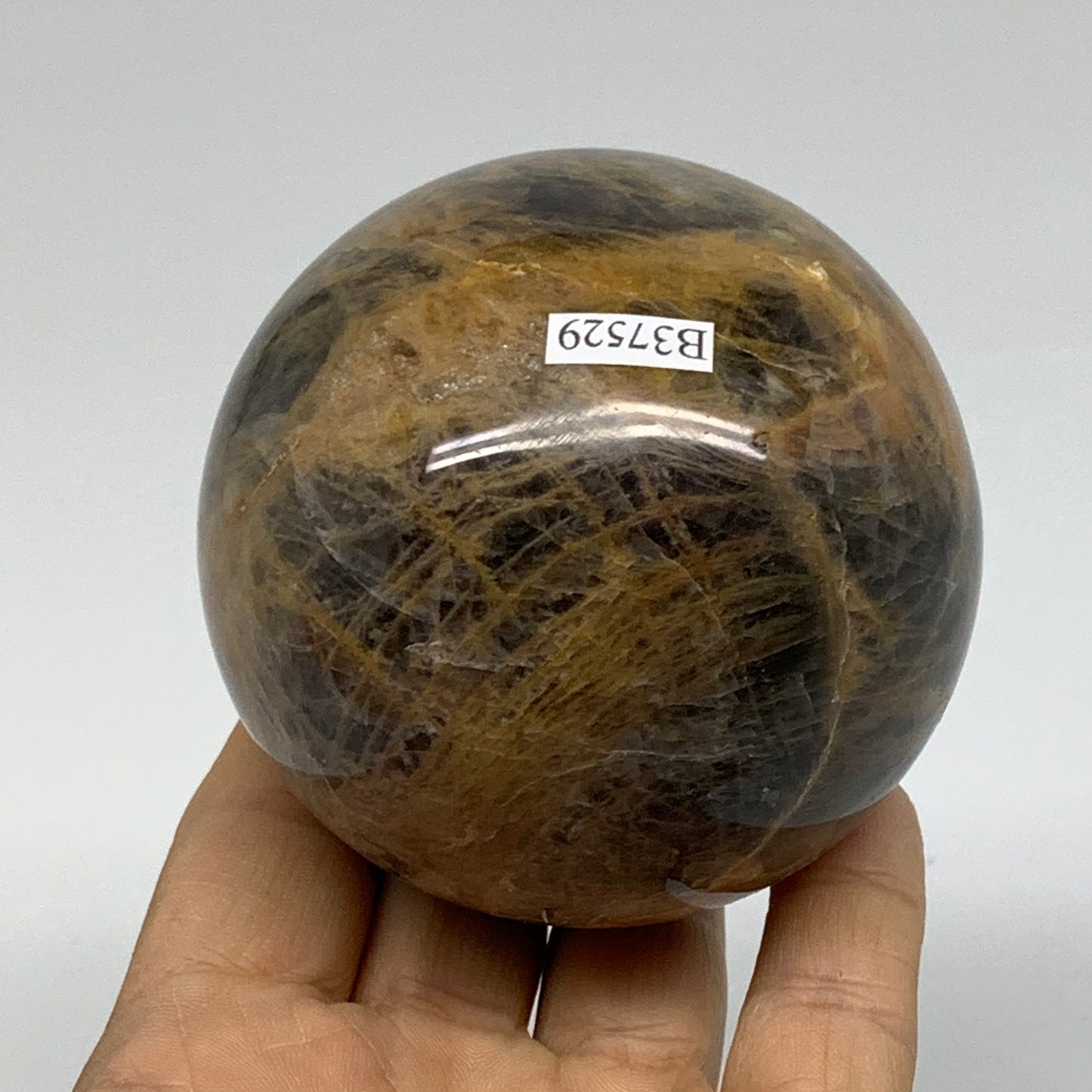 1.14 lbs, 2.9"(73mm), Black Moonstone Sphere Ball Gemstone Polished, B37529