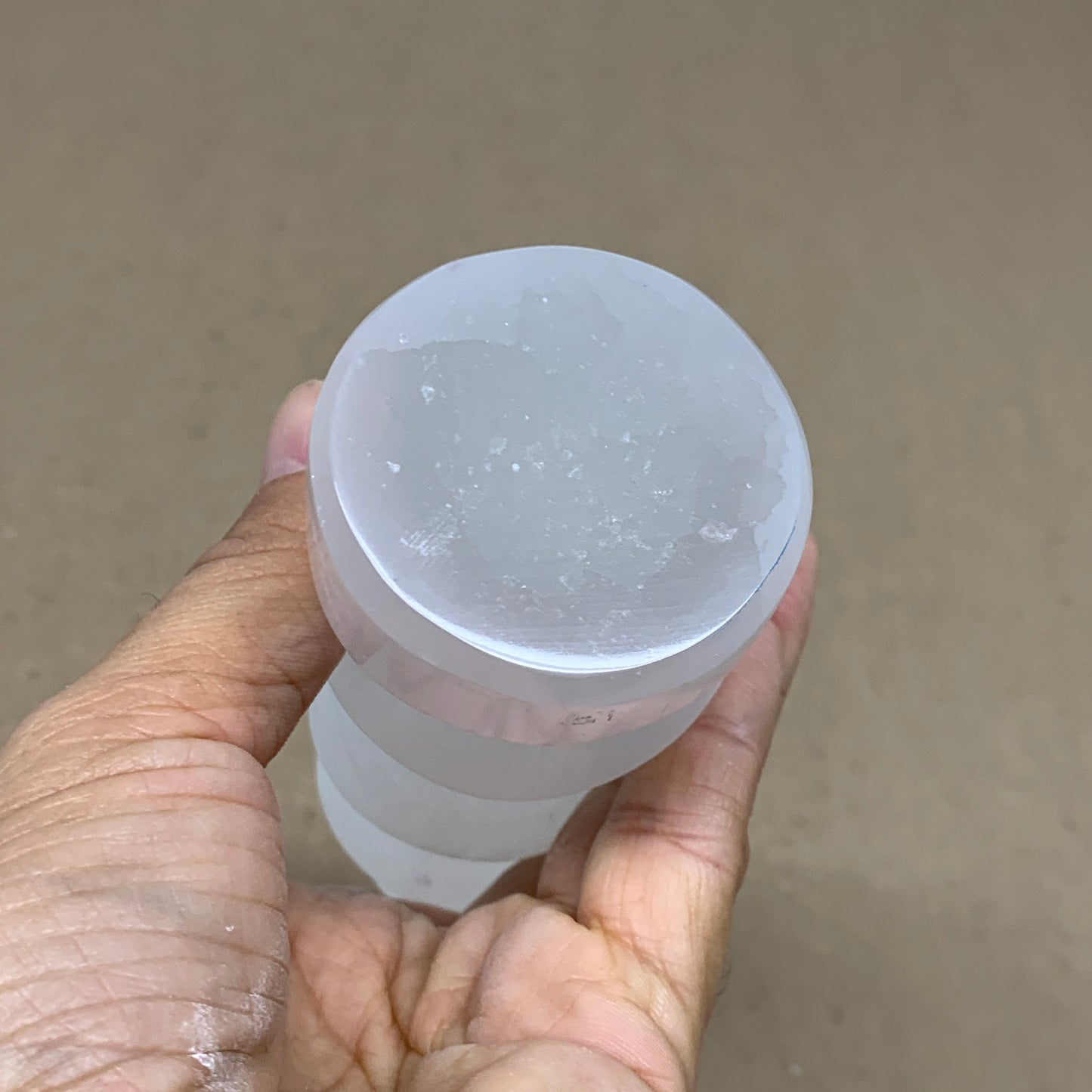 0.98 lbs.,7.25"x2", Selenite Spiral Crystal Tower Wand Point, B36610