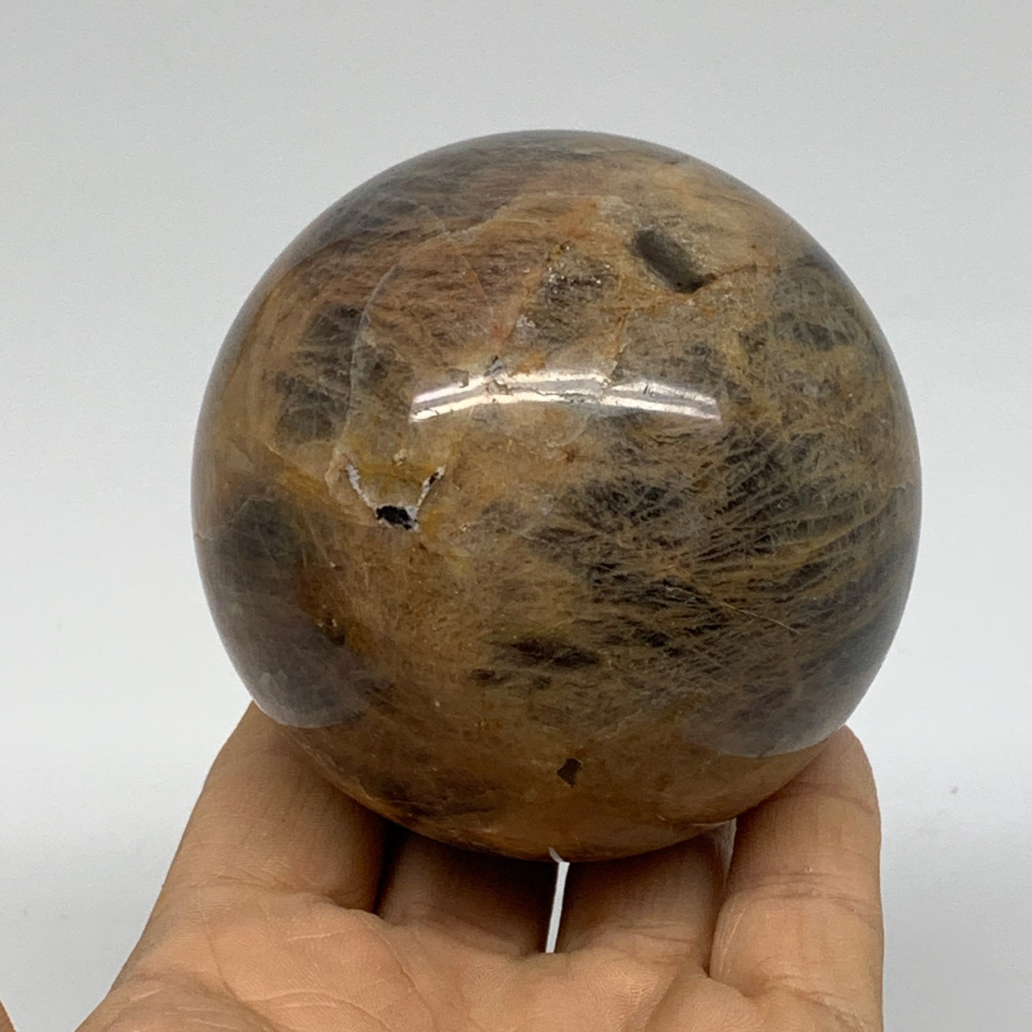 1.14 lbs, 2.9"(73mm), Black Moonstone Sphere Ball Gemstone Polished, B37529