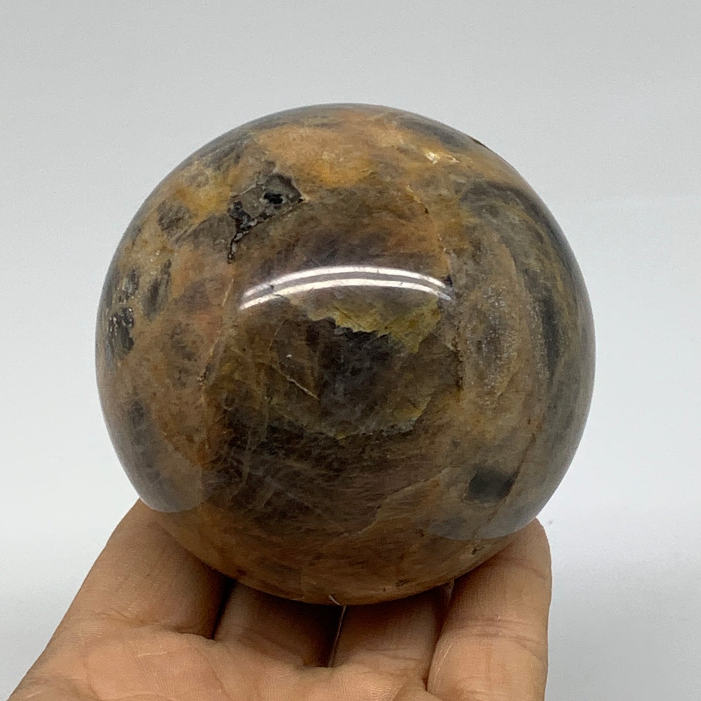 1.14 lbs, 2.9"(73mm), Black Moonstone Sphere Ball Gemstone Polished, B37529