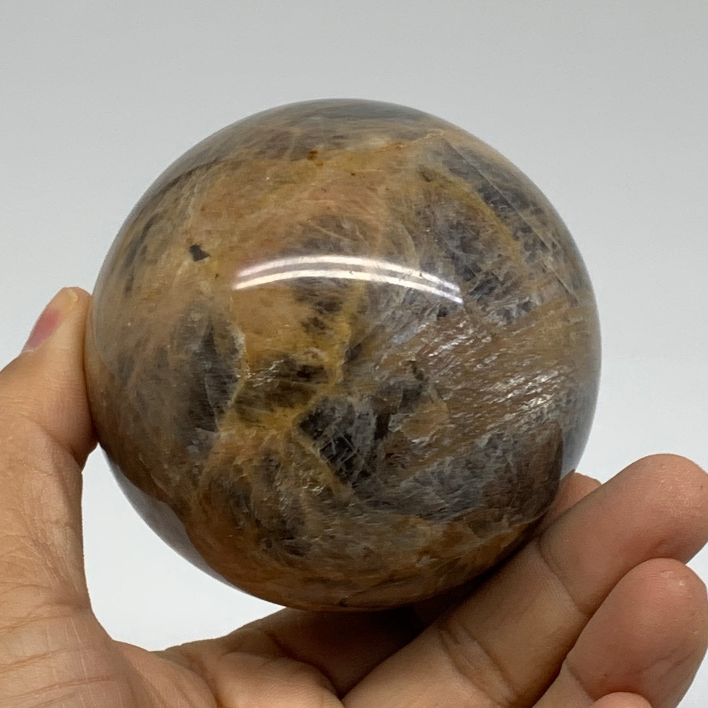 1.14 lbs, 2.9"(73mm), Black Moonstone Sphere Ball Gemstone Polished, B37529
