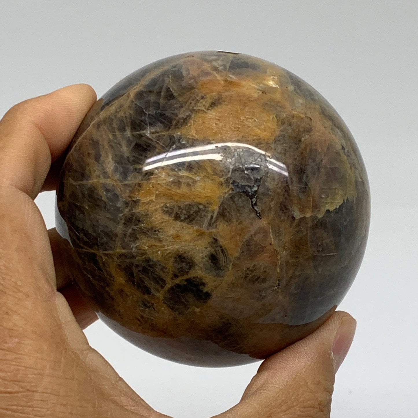 1.14 lbs, 2.9"(73mm), Black Moonstone Sphere Ball Gemstone Polished, B37529