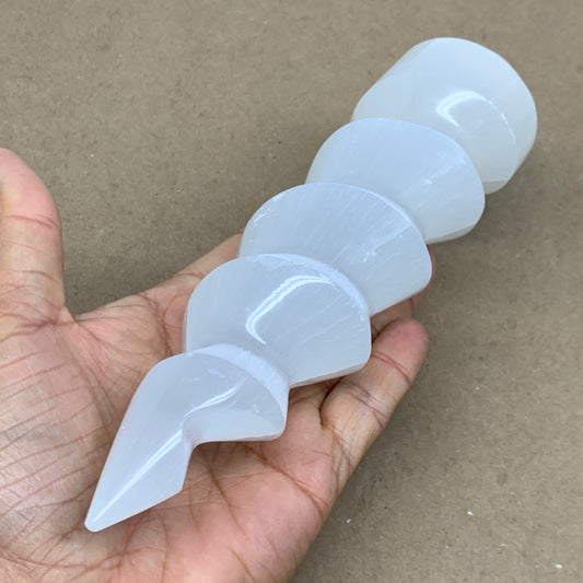 0.94 lbs.,7.25"x1.9", Selenite Spiral Crystal Tower Wand Point, B36611