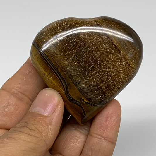 89.5g, 2.2"x2.3"x0.8", Tiger's Eye Heart Polished Healing Crystal @India, B33867