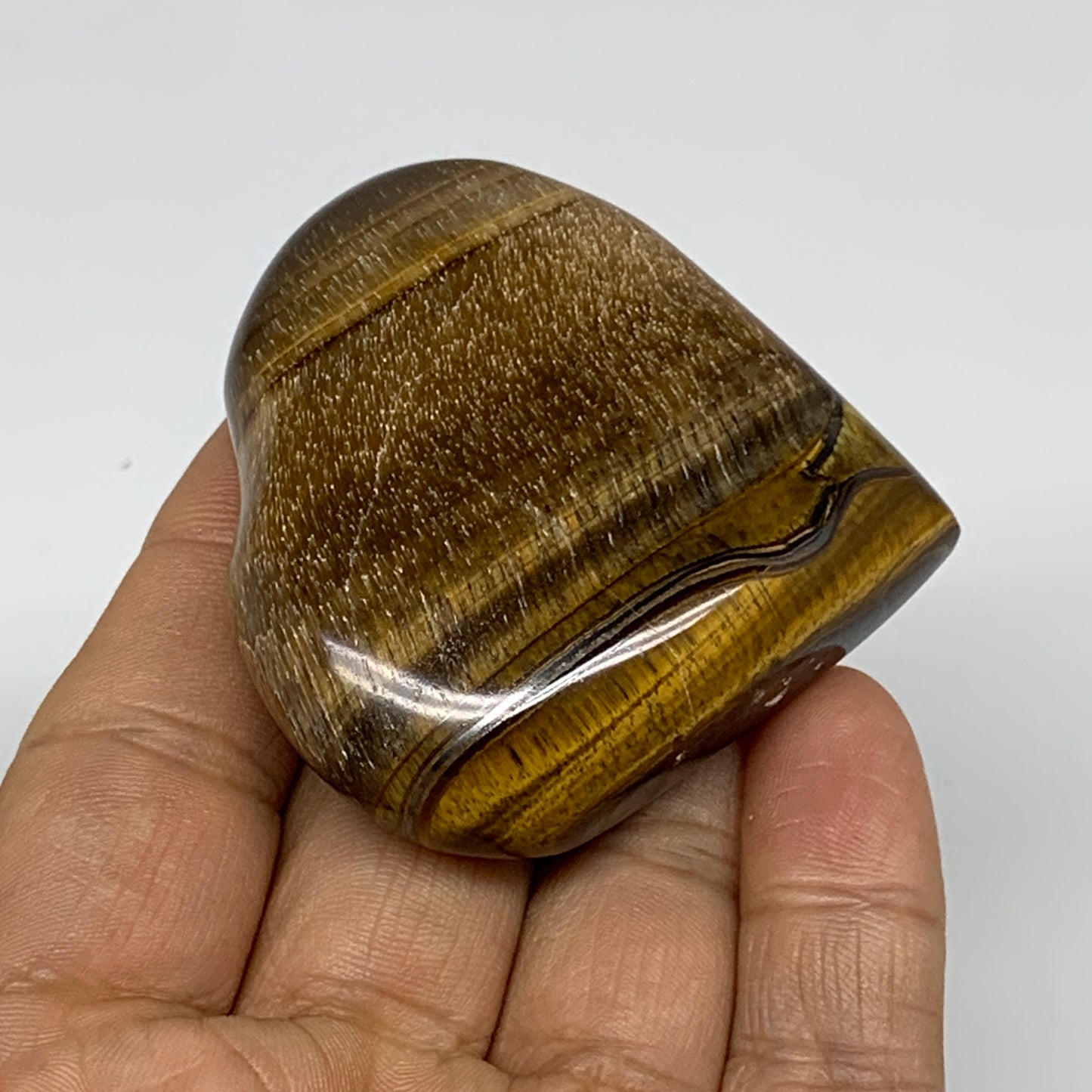89.5g, 2.2"x2.3"x0.8", Tiger's Eye Heart Polished Healing Crystal @India, B33867