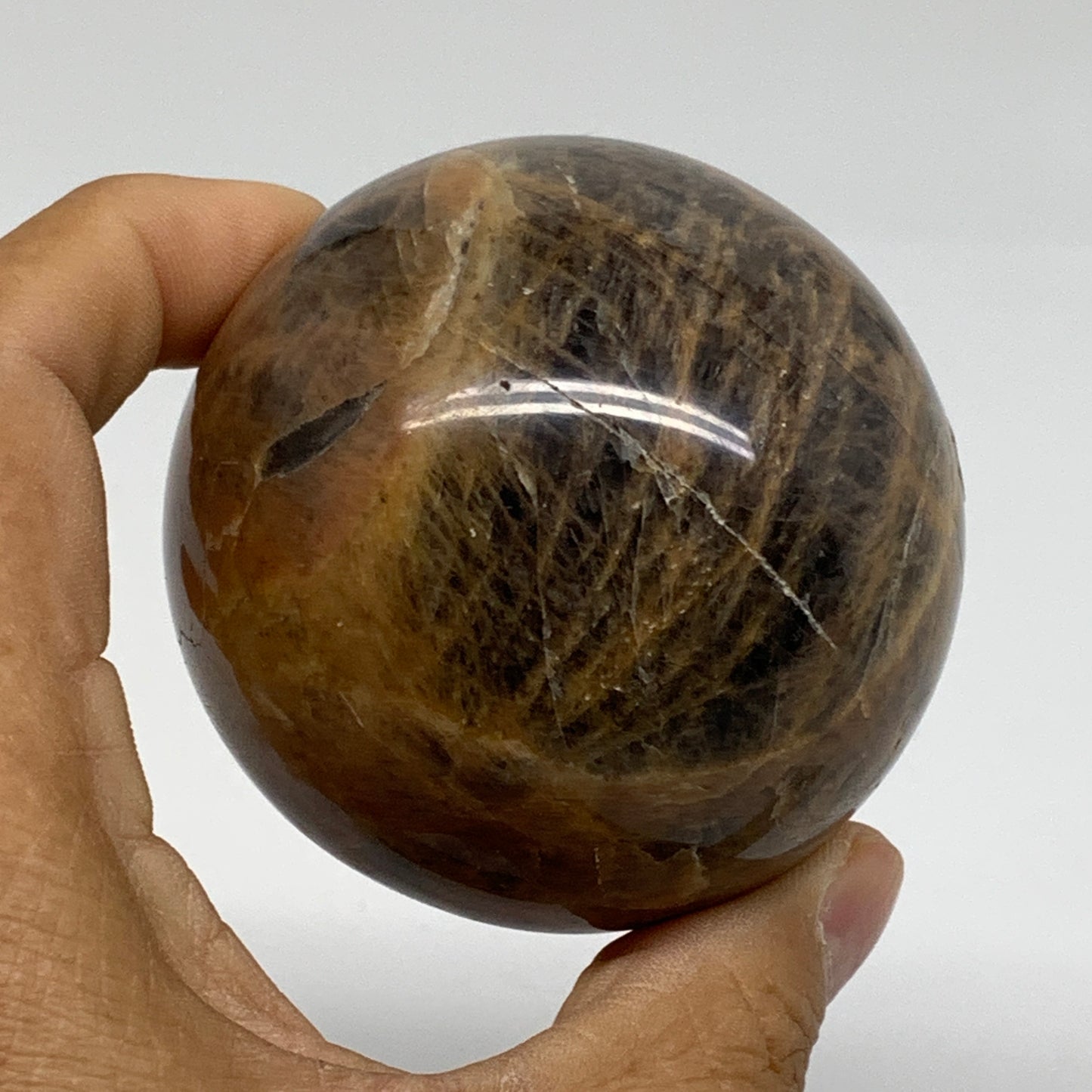 0.77 lbs, 2.5"(64mm), Black Moonstone Sphere Ball Gemstone Polished, B37530