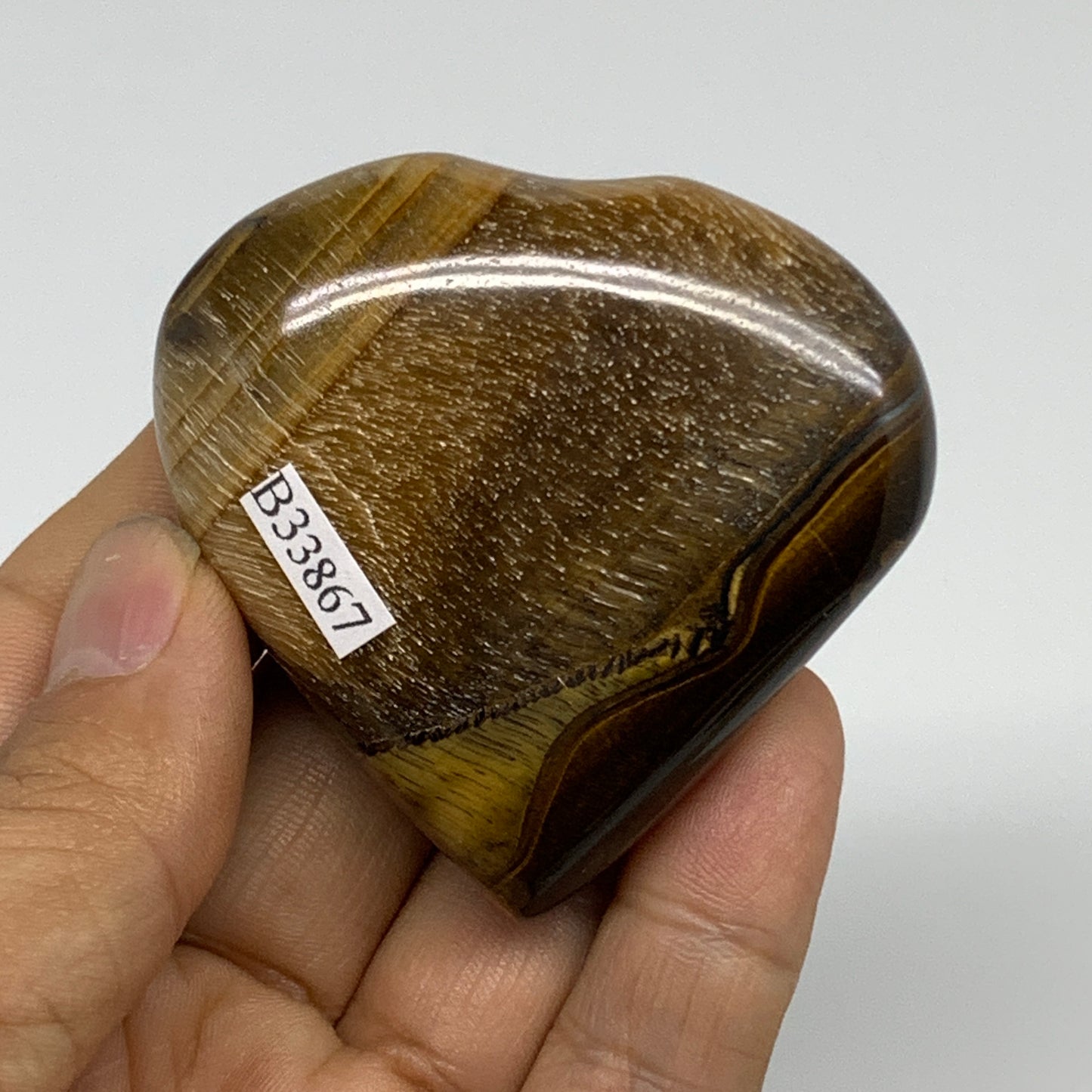 89.5g, 2.2"x2.3"x0.8", Tiger's Eye Heart Polished Healing Crystal @India, B33867