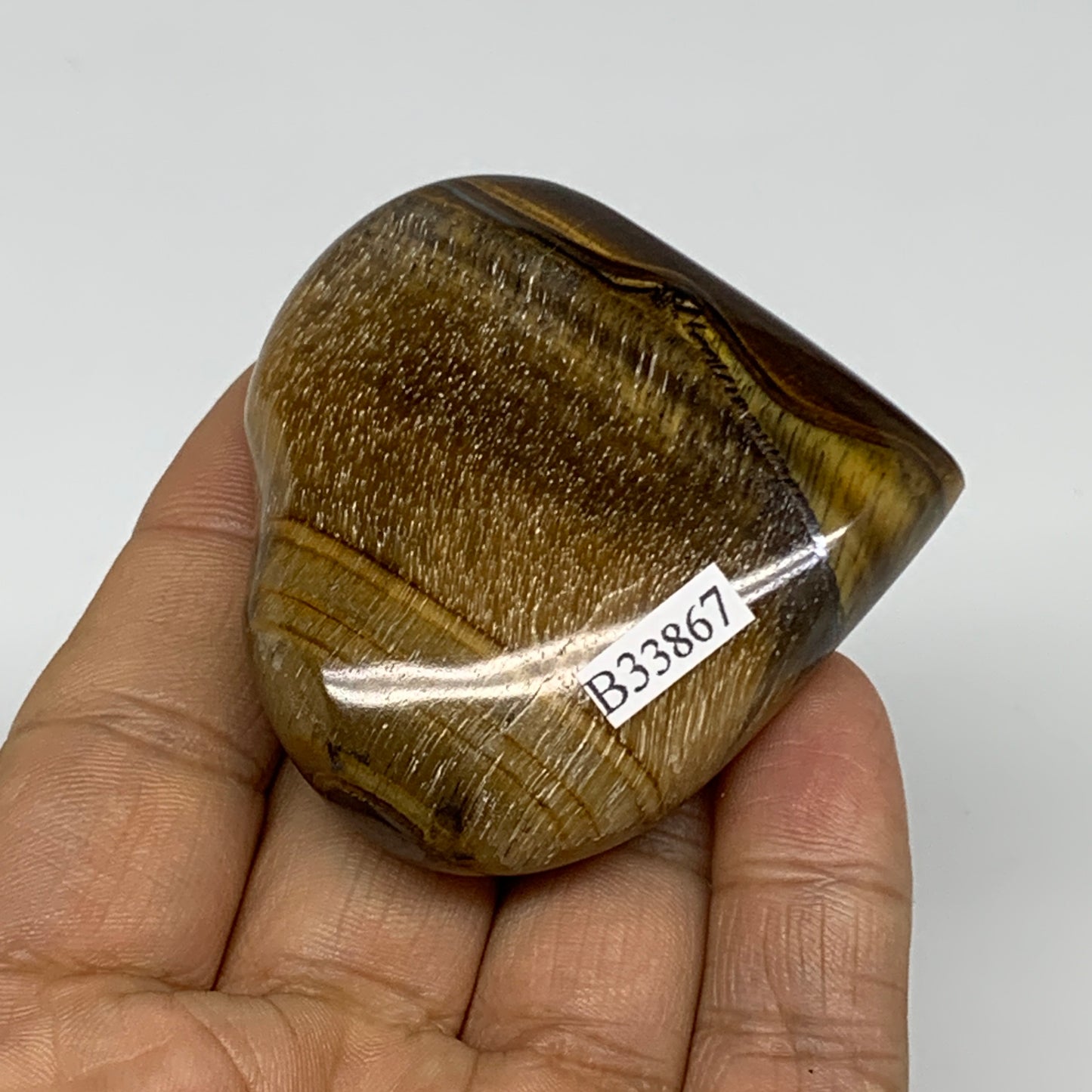 89.5g, 2.2"x2.3"x0.8", Tiger's Eye Heart Polished Healing Crystal @India, B33867