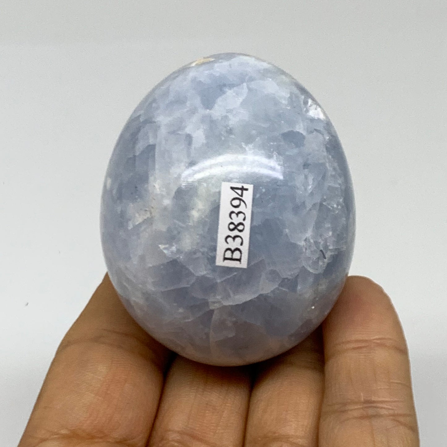 156.4g, 2.2"x1.8", Natural Blue Calcite Egg Polished Crystal @Madagascar, B38394