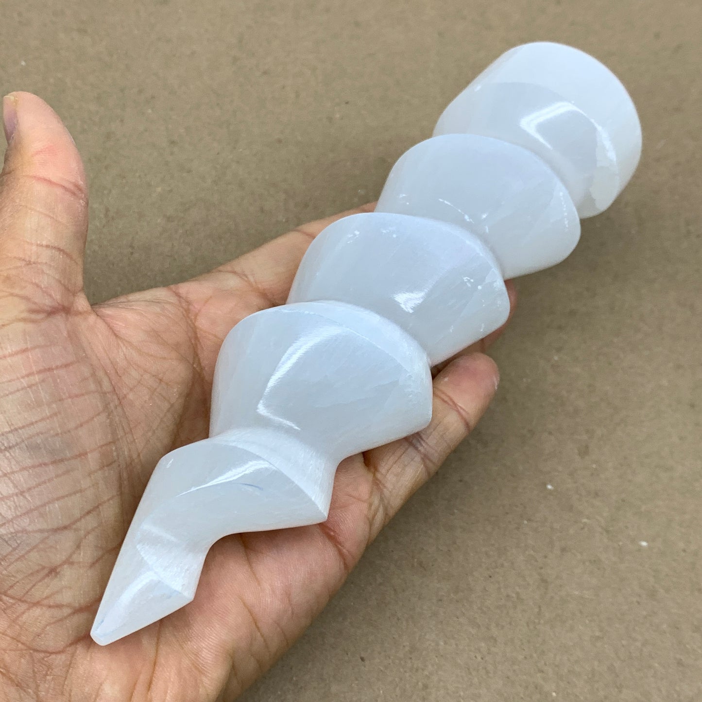 1 lbs.,7.25"x2", Selenite Spiral Crystal Tower Wand Point, B36612