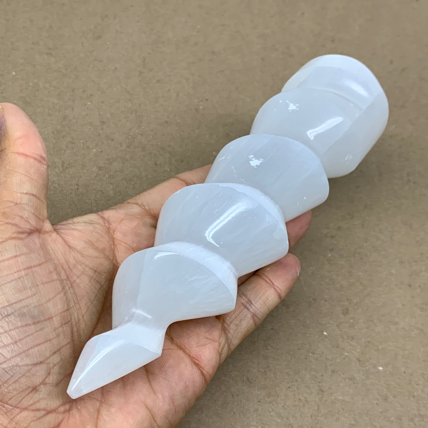 1 lbs.,7.25"x2", Selenite Spiral Crystal Tower Wand Point, B36612