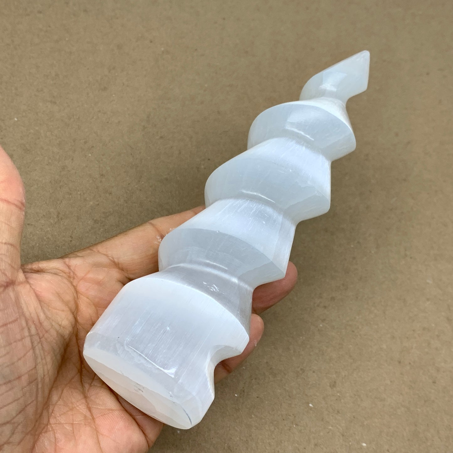 1 lbs.,7.25"x2", Selenite Spiral Crystal Tower Wand Point, B36612