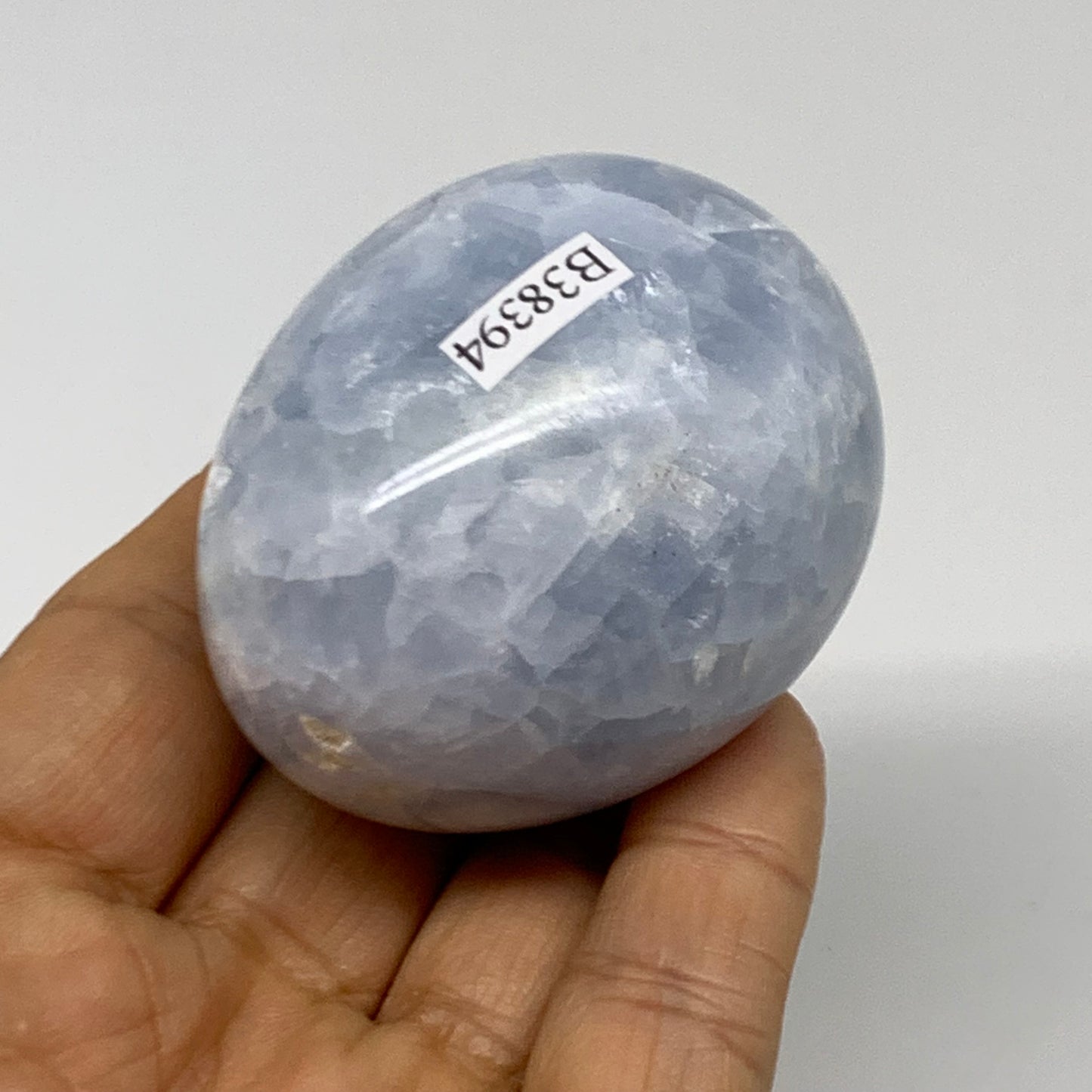 156.4g, 2.2"x1.8", Natural Blue Calcite Egg Polished Crystal @Madagascar, B38394