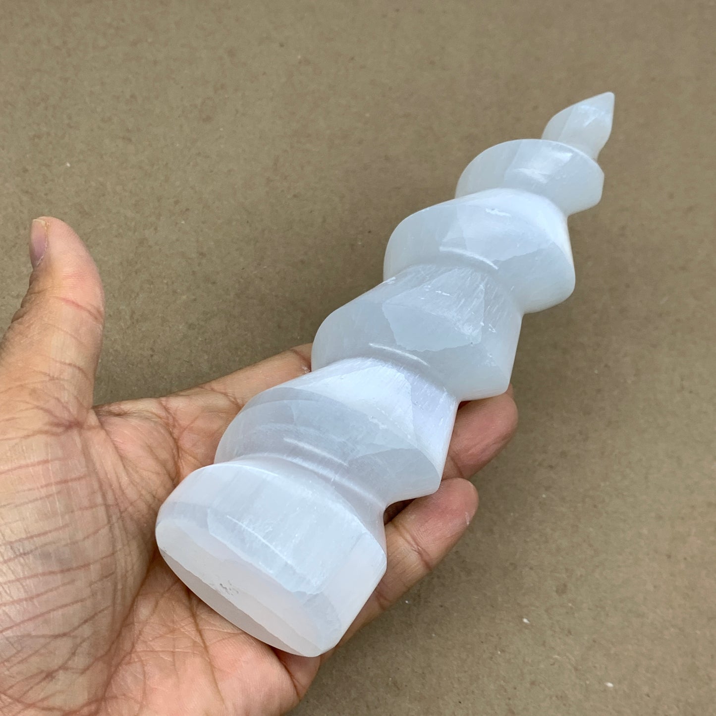 1 lbs.,7.25"x2", Selenite Spiral Crystal Tower Wand Point, B36612