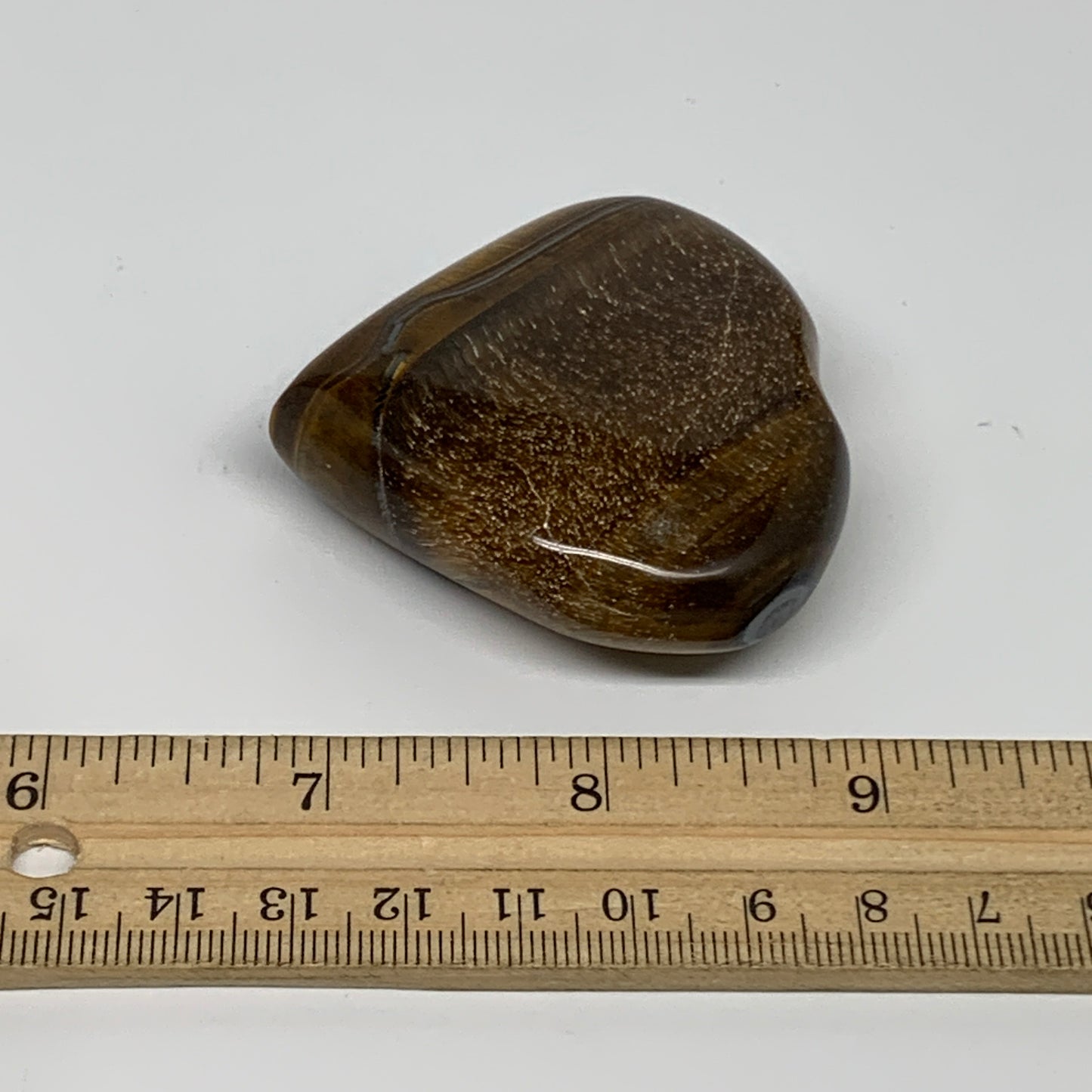 89.5g, 2.2"x2.3"x0.8", Tiger's Eye Heart Polished Healing Crystal @India, B33867