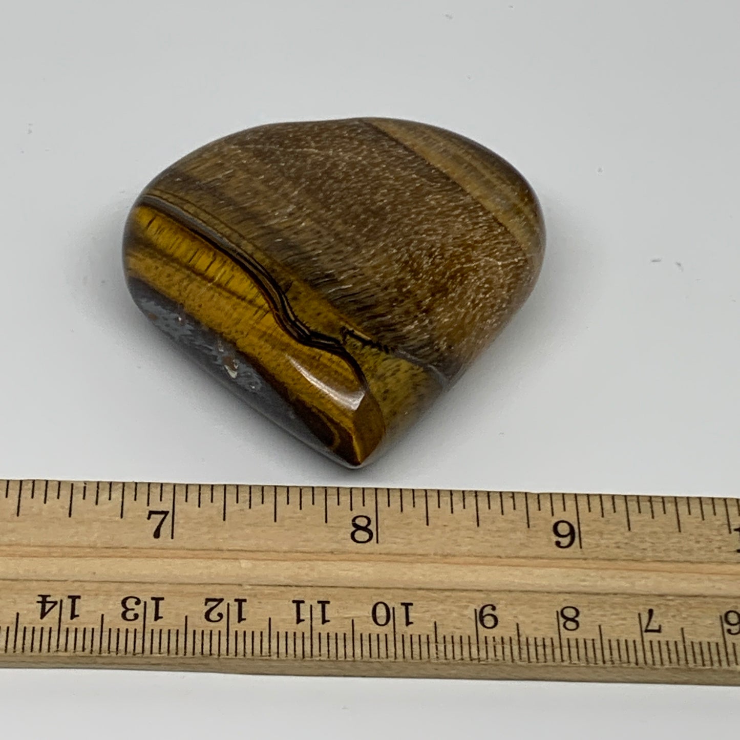 89.5g, 2.2"x2.3"x0.8", Tiger's Eye Heart Polished Healing Crystal @India, B33867