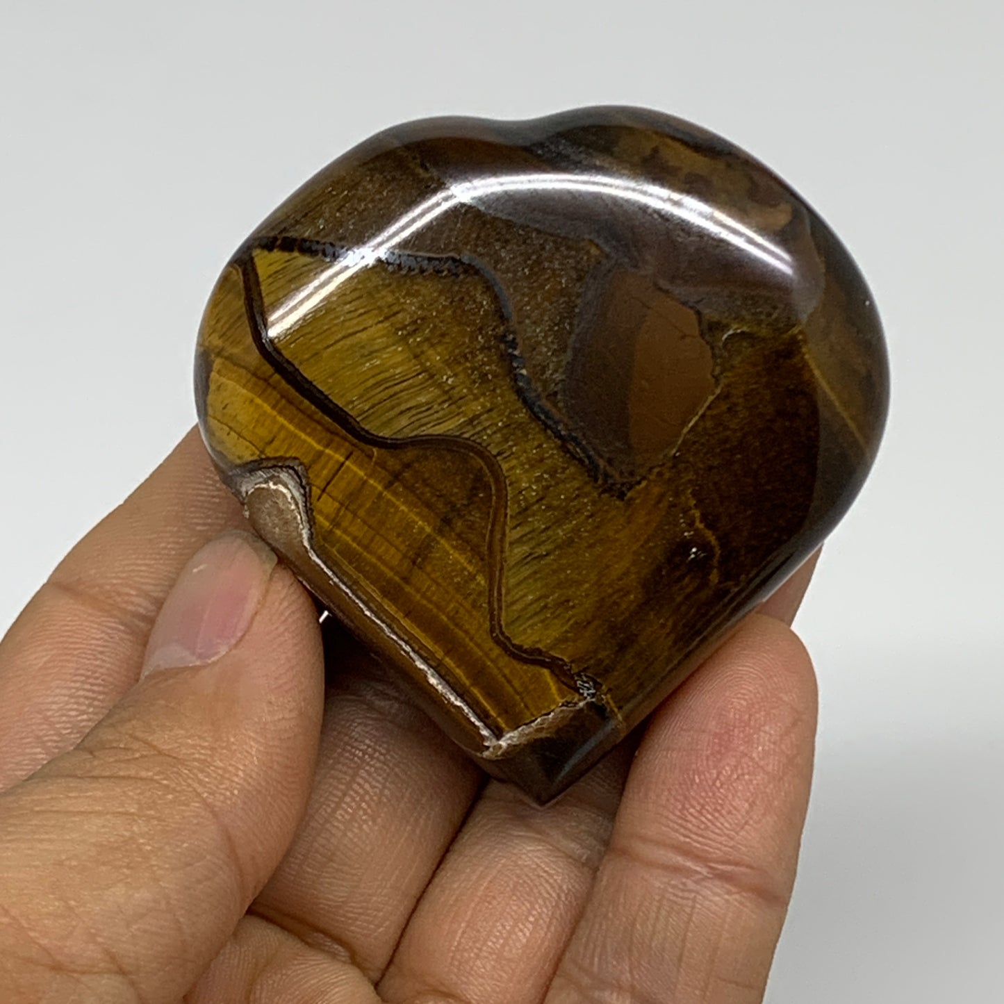 89.9g, 2.2"x2.1"x0.8", Tiger's Eye Heart Polished Healing Crystal @India, B33868