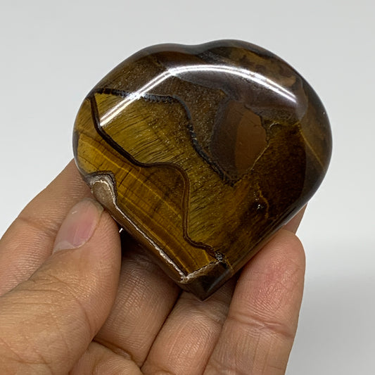 89.9g, 2.2"x2.1"x0.8", Tiger's Eye Heart Polished Healing Crystal @India, B33868