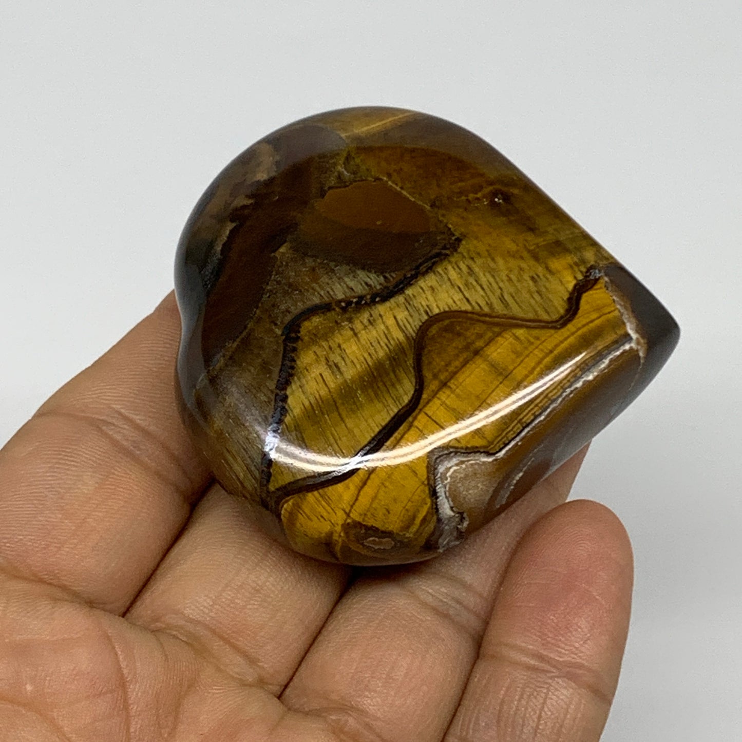 89.9g, 2.2"x2.1"x0.8", Tiger's Eye Heart Polished Healing Crystal @India, B33868