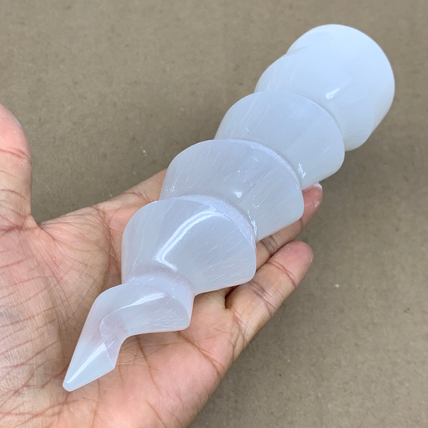 0.98 lbs.,7.25"x1.9", Selenite Spiral Crystal Tower Wand Point, B36614