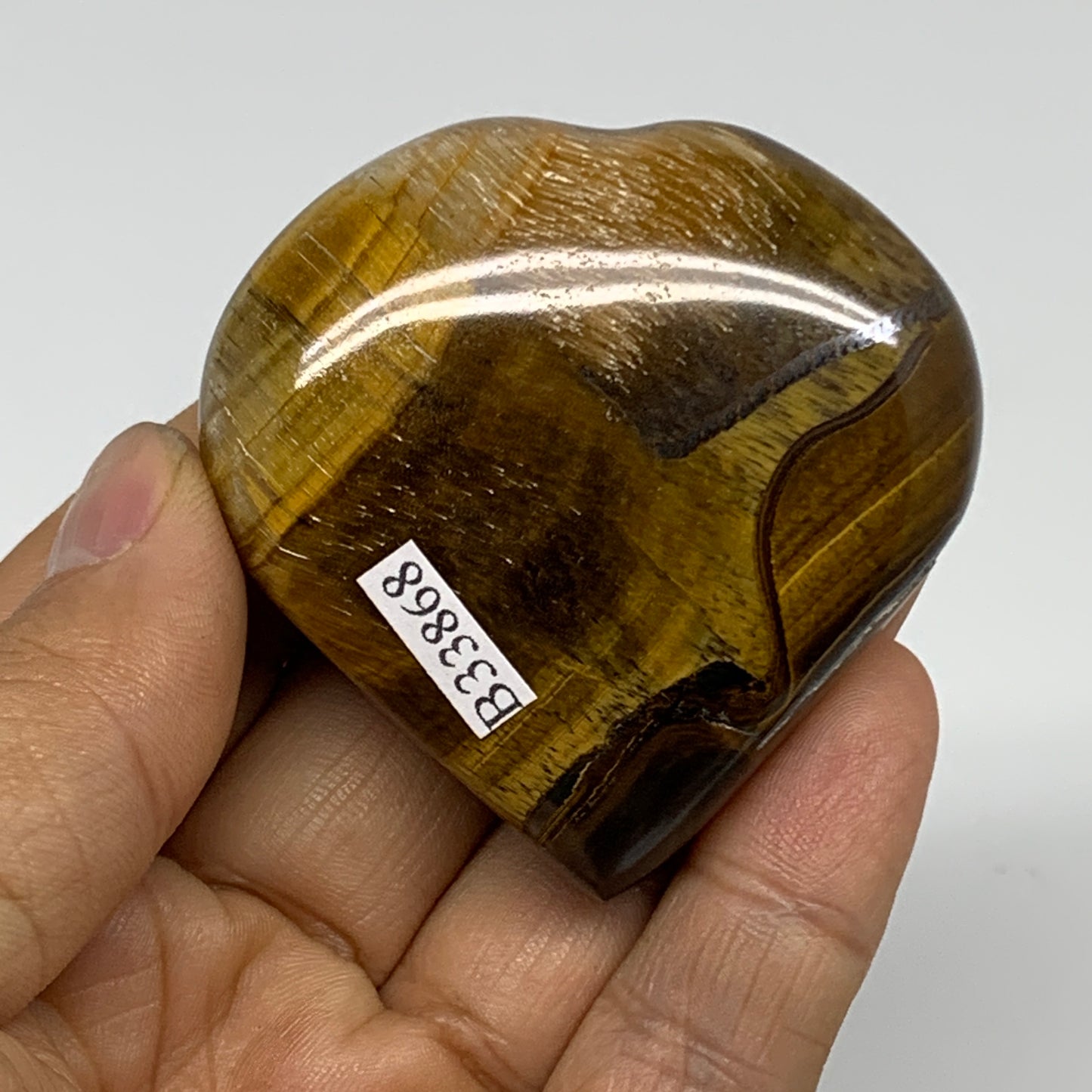 89.9g, 2.2"x2.1"x0.8", Tiger's Eye Heart Polished Healing Crystal @India, B33868