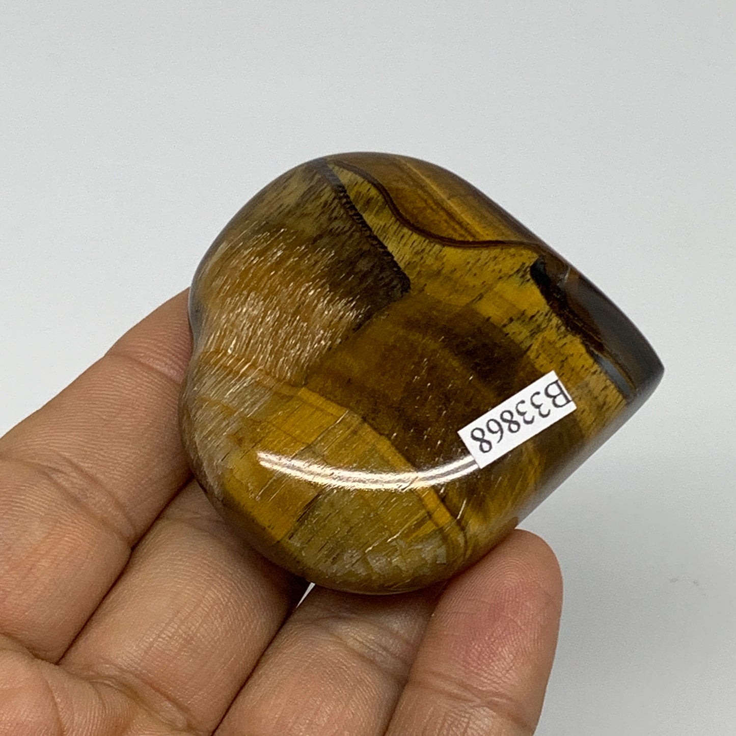 89.9g, 2.2"x2.1"x0.8", Tiger's Eye Heart Polished Healing Crystal @India, B33868